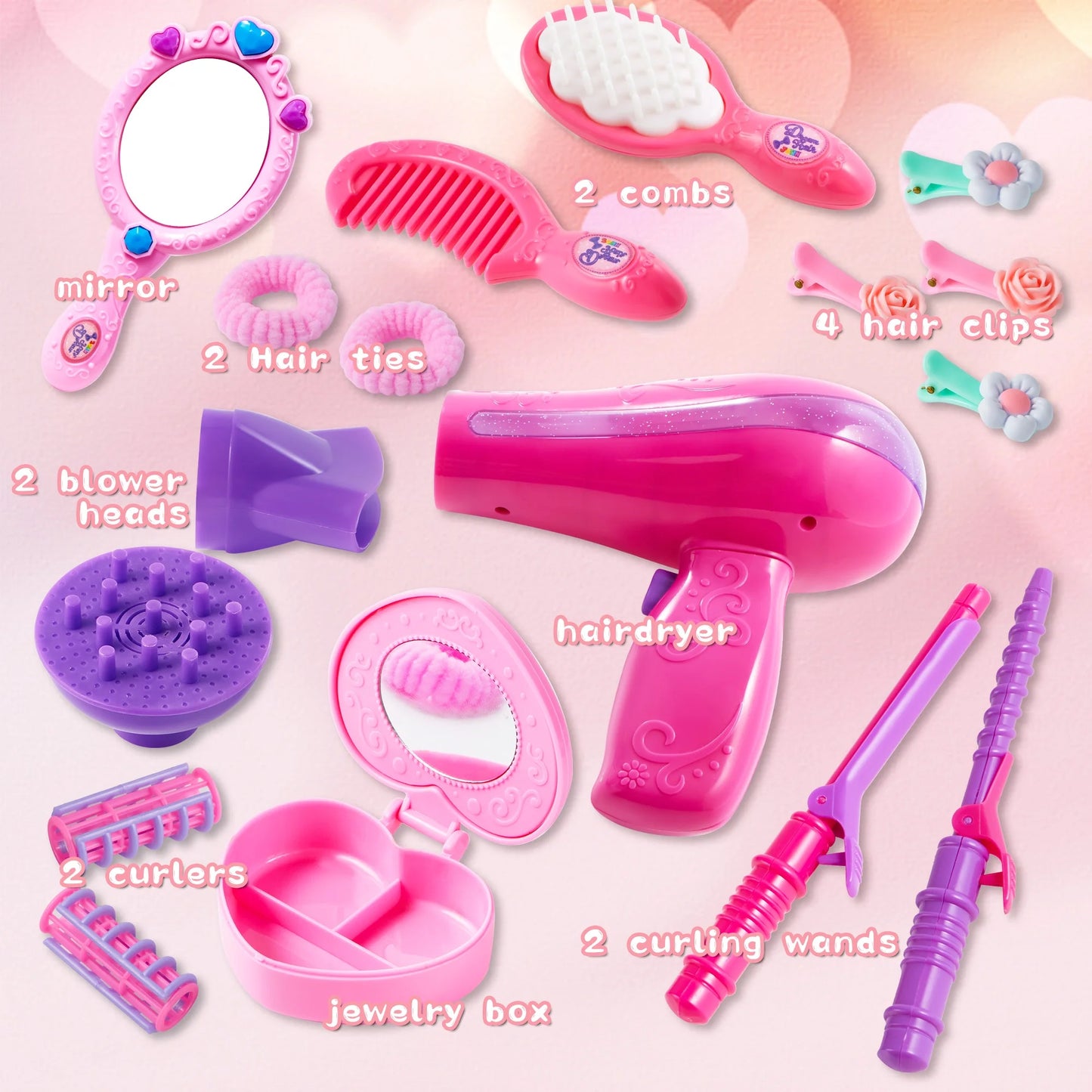 SYNCFUN 17 Pcs Girls Beauty Salon Toy Set, Pretend Play Doll Hair Stylist Toy Kit for Kids Toddler, Fashion Cutting Makeup Party Favors, Birthday Gift for Girl