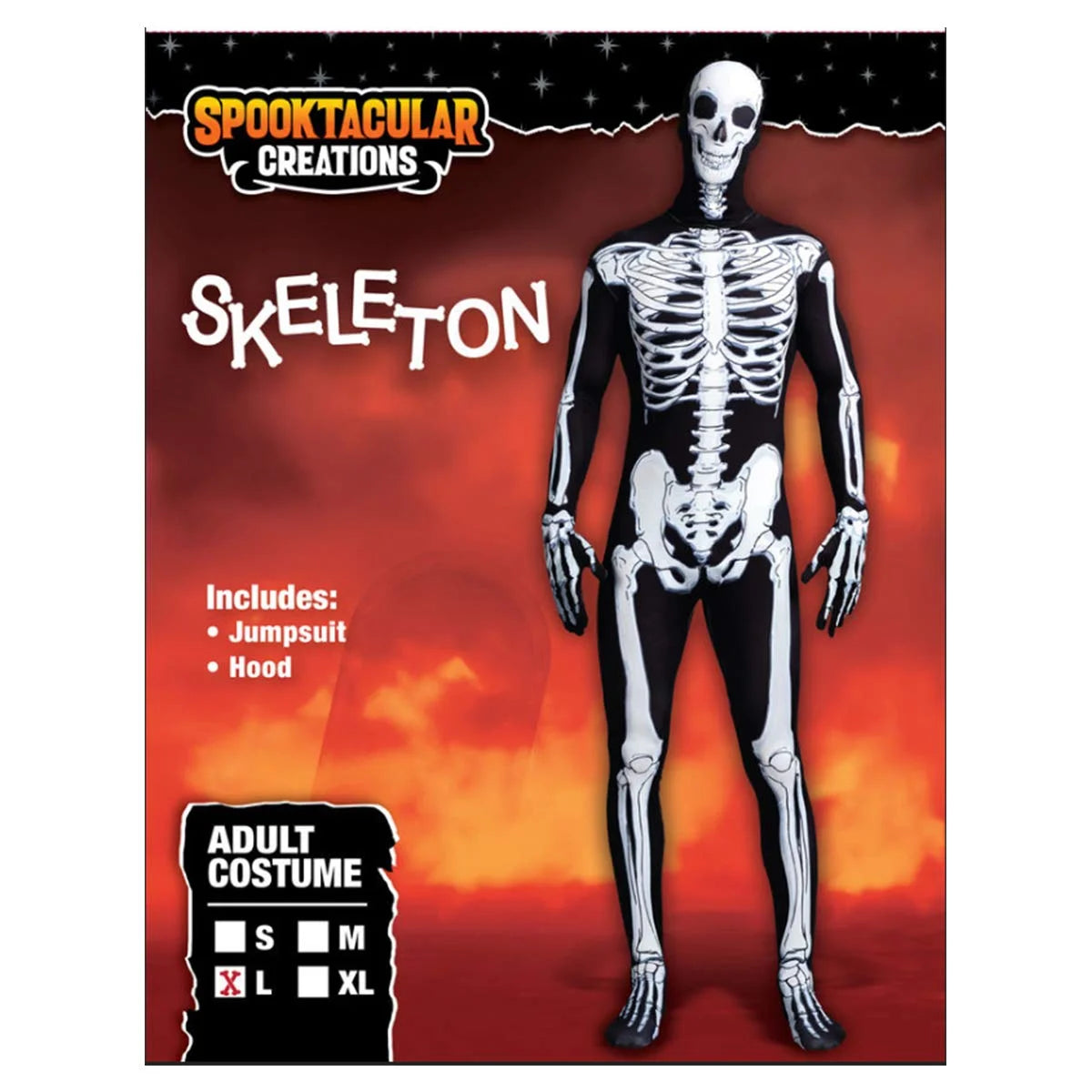 Spooktacular Creations Skeleton Bone Bodysuit Halloween Costumes for Men with Skeleton Hood Mask. Medium