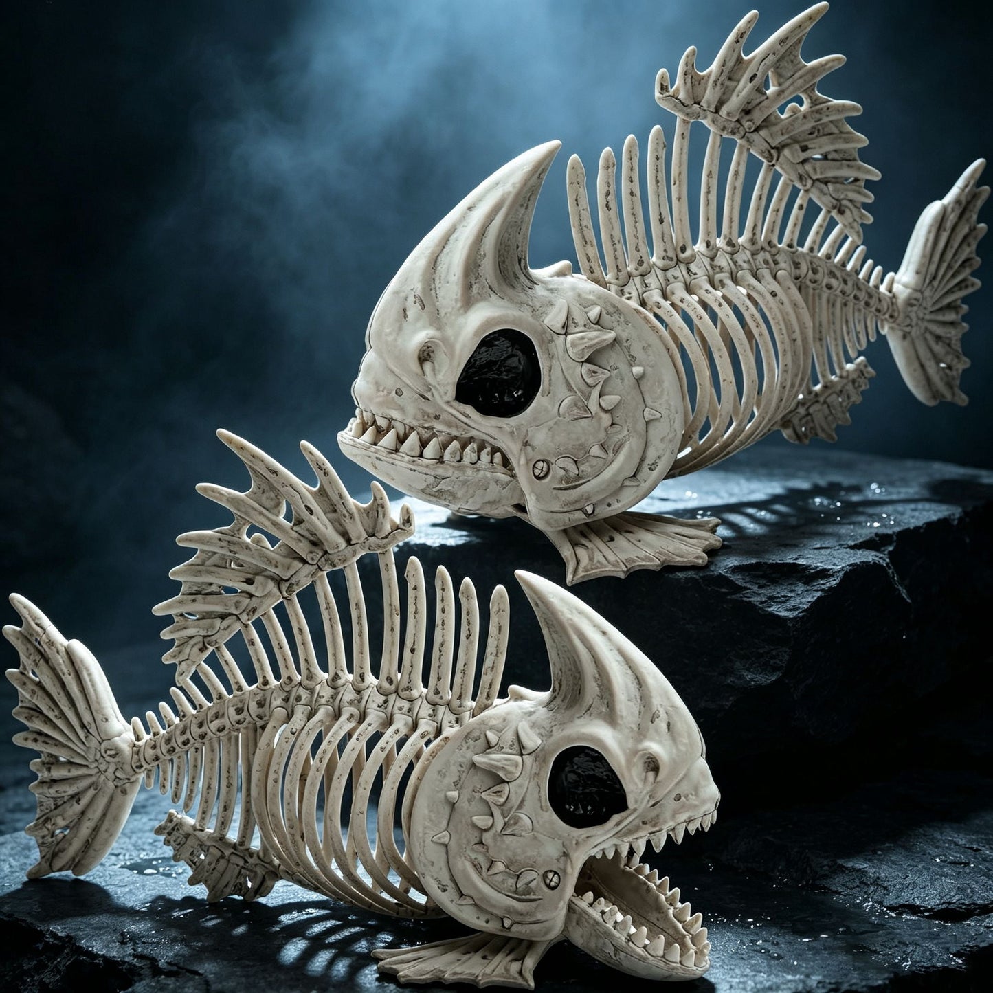 Joyfy 2 Pcs Fish Skeleton Halloween Decoration,9.5 Inch Posable Plastic Animals Halloween Skeleton for Indoor Outdoor Halloween Decorations,Haunted House Party Props