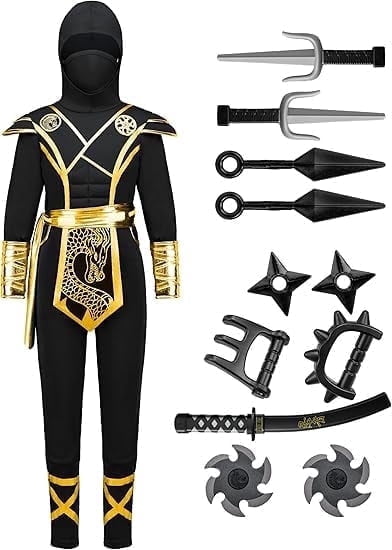 Joyfy Ninja Costume for Kids, Ninja Dragon Costume Set, Boys Halloween Outfit for Dress-up and Role-play Party