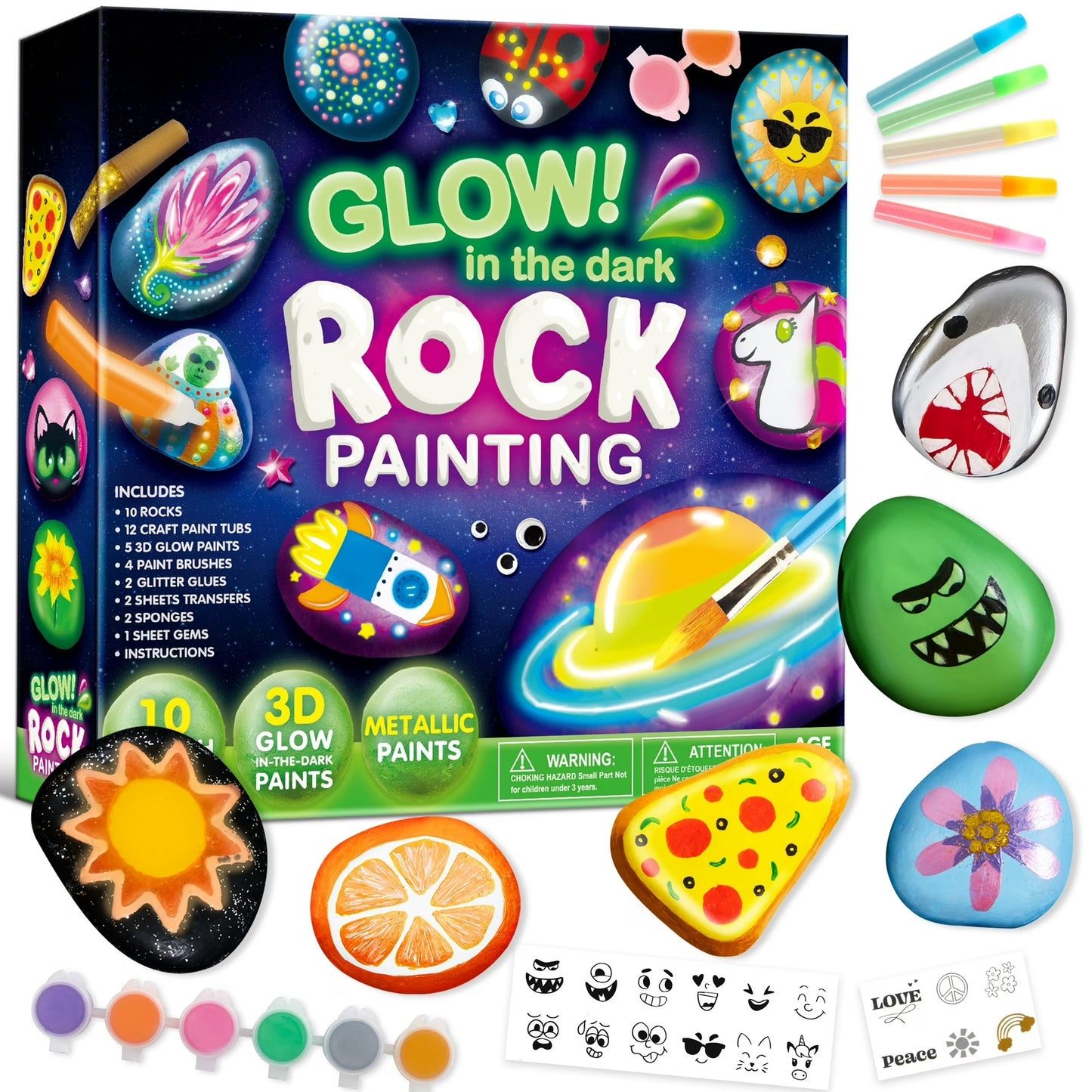 Joyfy Glow in the Dark Rock Painting Arts and Crafts Kit, Creative Fun for Kids Ages 6+