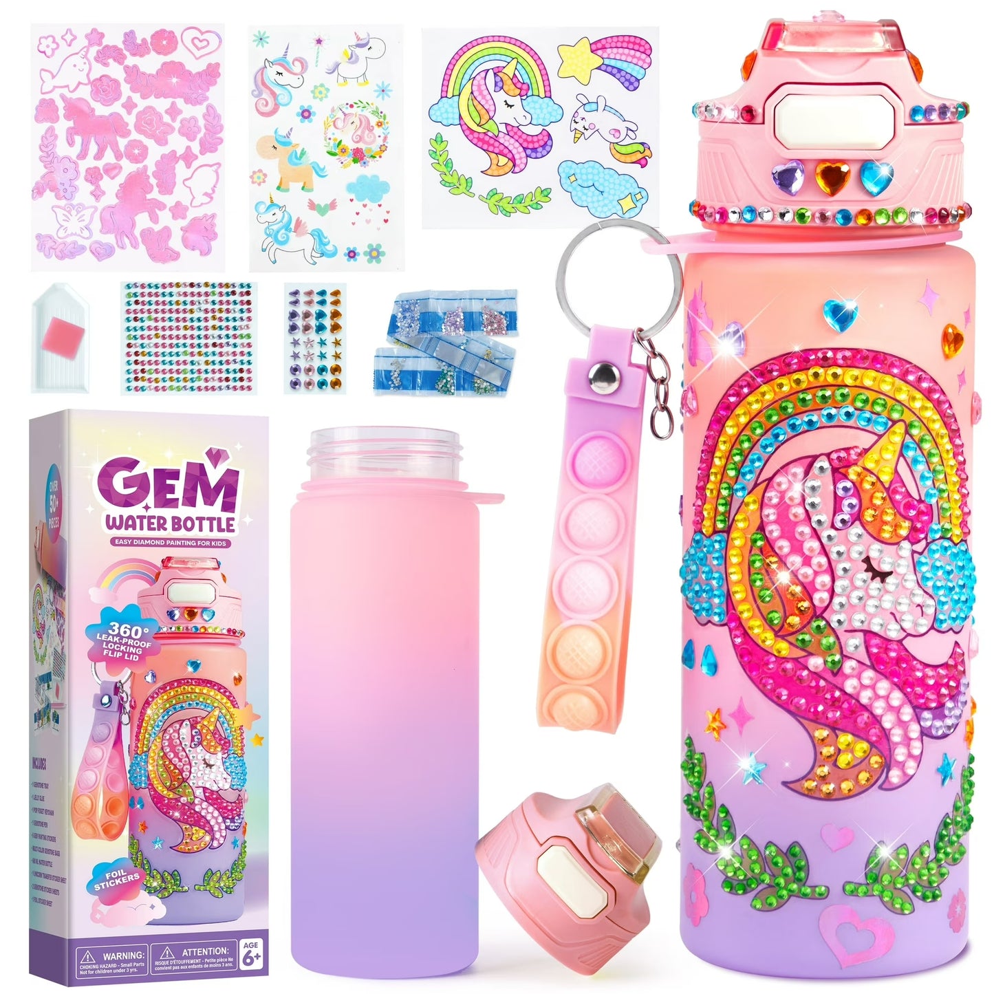 Joyfy Decorate Your Own Unicorn Water Bottle ,20 oz Water Bottle Art and Craft Kit,Christmas Birthday Gift for Girl Ages 6 Up