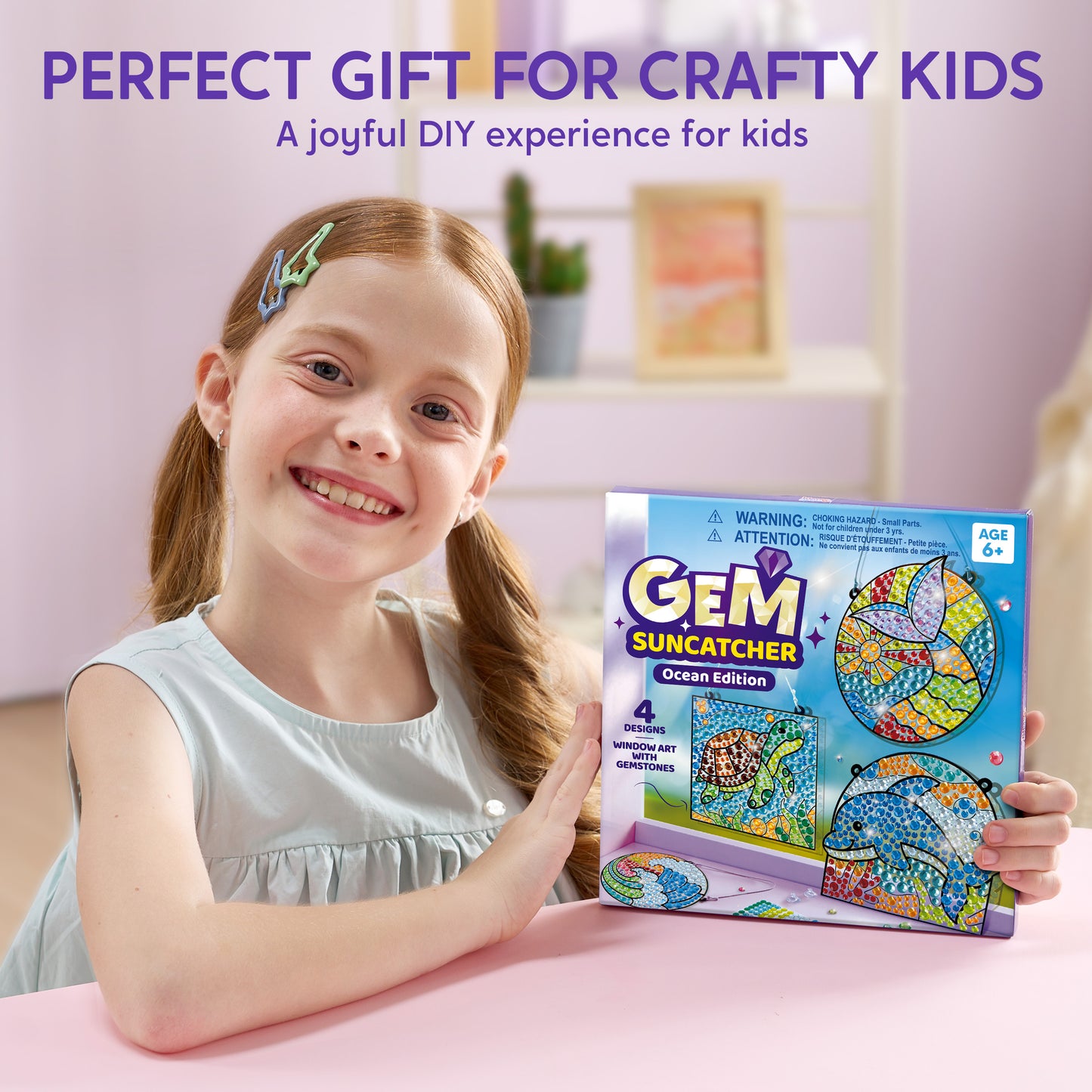 Joyfy 4-Piece Sea Creature Suncatcher Art & Craft Kit,Creative Window Gem Painting for Kids Ages 6-12