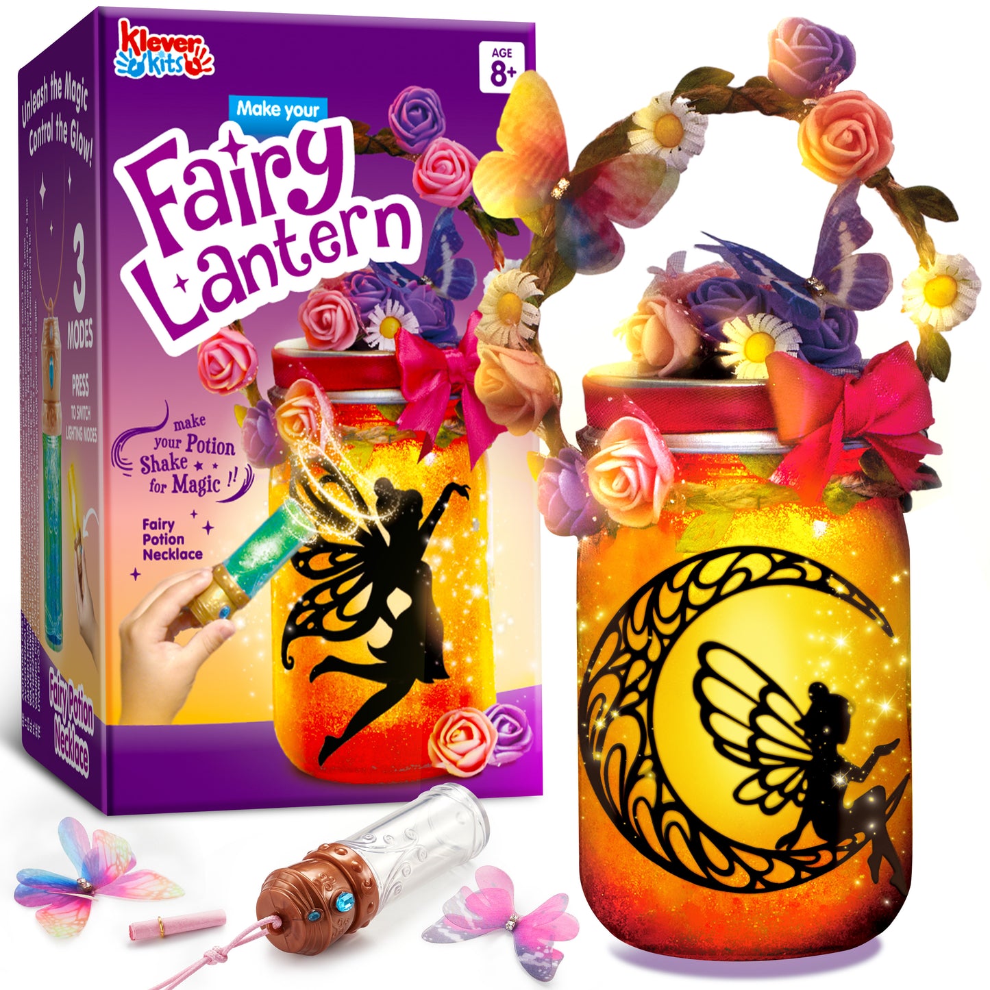 Klever Kits Fairy Lantern Craft Kit, 2-in-1 Moon Lamps Arts and Crafts for Kids, Birthday Halloween Gifts for Girls Age 6 up