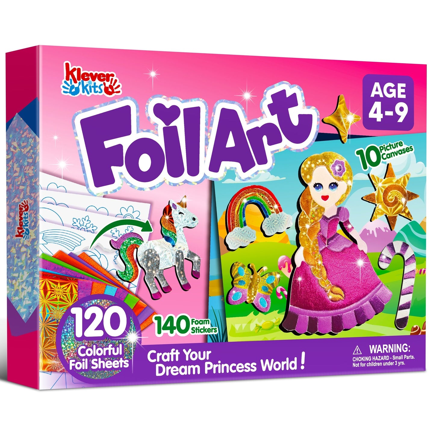 Joyfy Princess Foil Art Kit for Kids, Mess Free Travel Toys with Foil Foam Stickers, Christmas Birthday Gift for Boys and Girls Ages 4 and Up