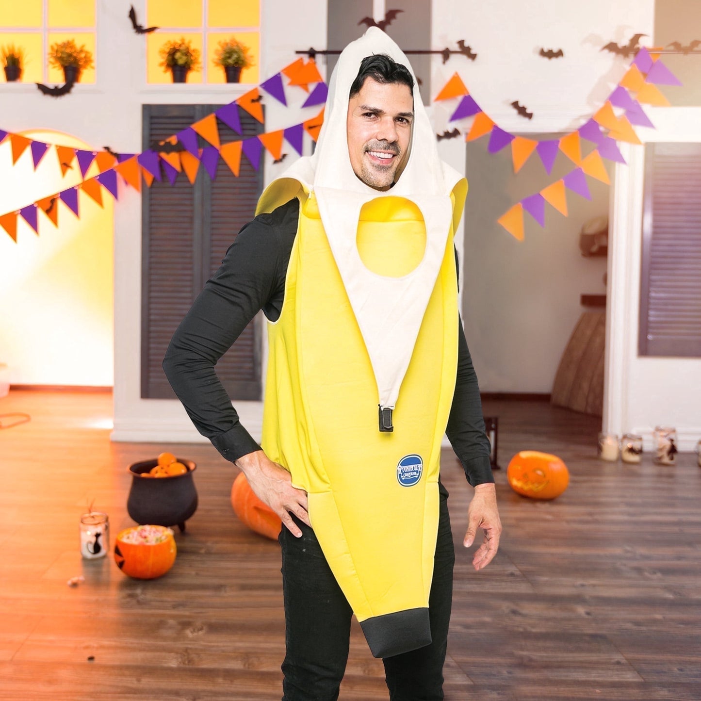 Joyfy Mens Banana Costume for Adult Funny Fruit Costume Banana Halloween Fancy-Dress Costume for Themed Party Cosplay