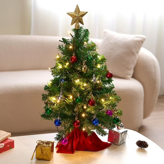 Joyfy 24in Prelit Tabletop Christmas Tree with Decoration Kit Gold, Battery Operated