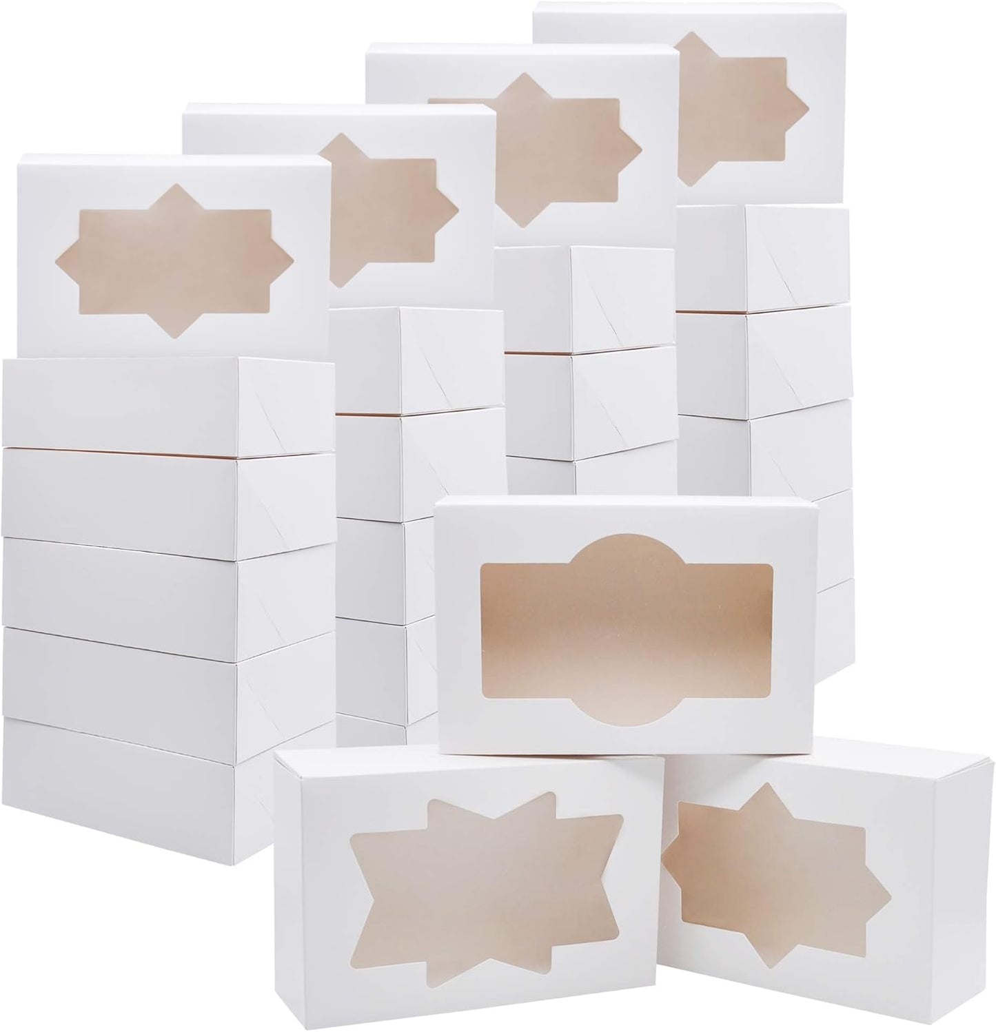 24 PCS Christmas White Cookie Bakery Treat set of boxes with Window (8.75’’ x 5.75’’ x 2.75’’) for Pastries, Cupcakes, Cookies, Brownies, Donuts Gift-Giving