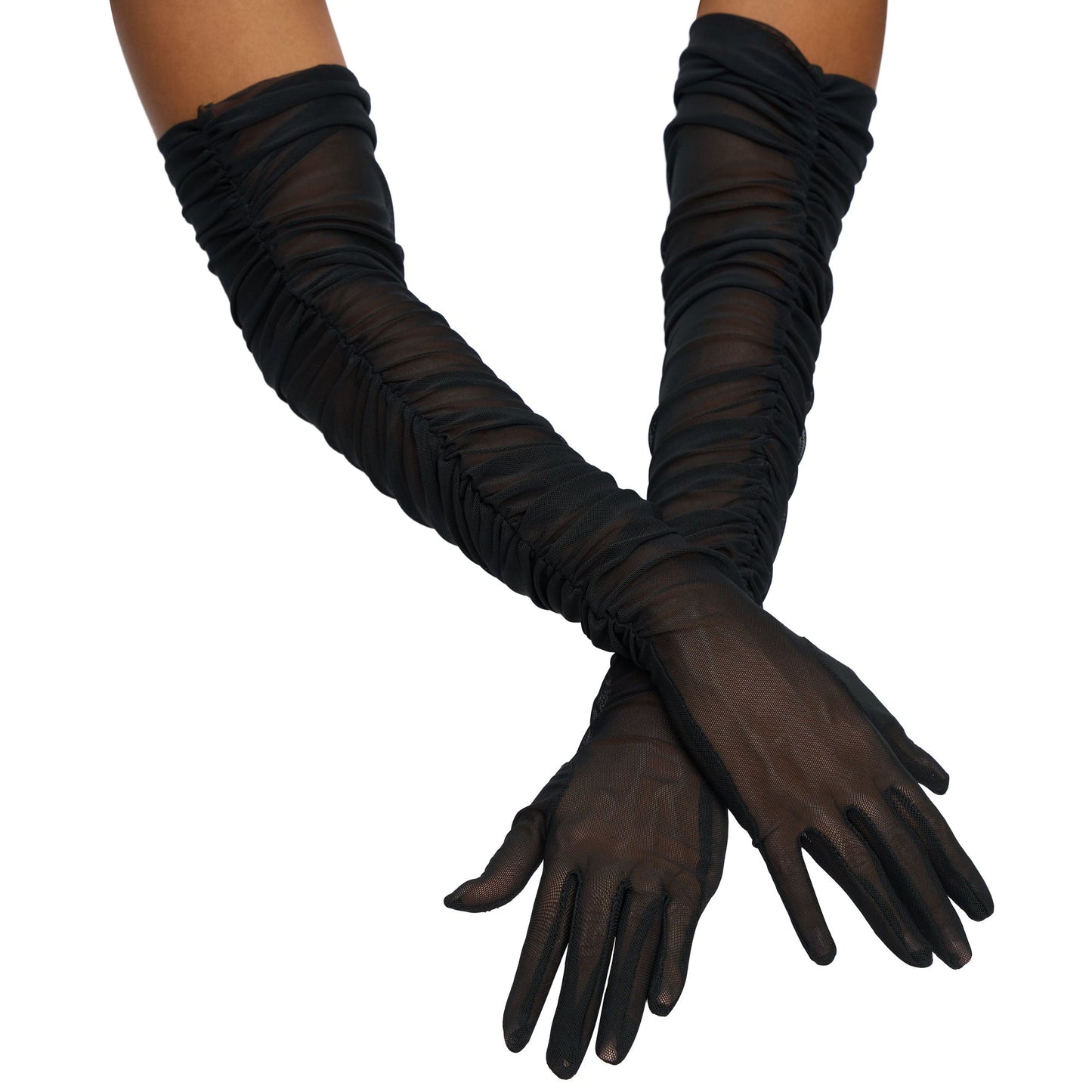 Syncfun Halloween Black Mesh Long Gloves for Adult Women, Black Sheer Long Opera Gloves for Women Halloween Costume Dance Party Dress Up,One Size Fits All