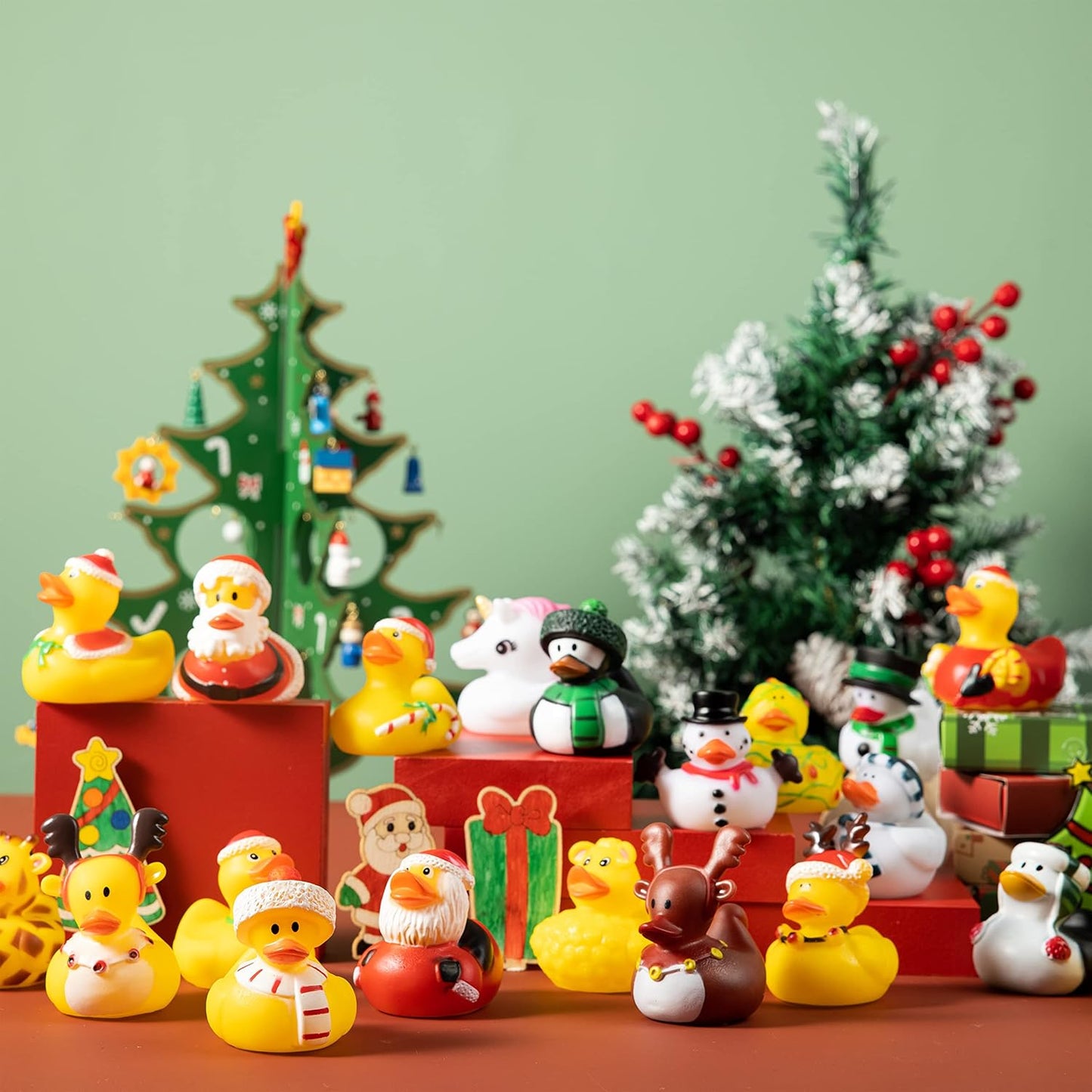 SYNCFUN 24 Pcs Cute Christmas Rubber Ducks for Boys, Girls, Kids and Toddlers, Christmas Party Favor Gifts