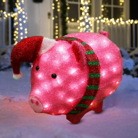 Joyfy Pig Yard Light Christmas Outdoor Decorations,80 Pre-Lit LED Christmas Decorations,Christmas Yard Light with Stakes Decorations Outdoor Holiday Decor