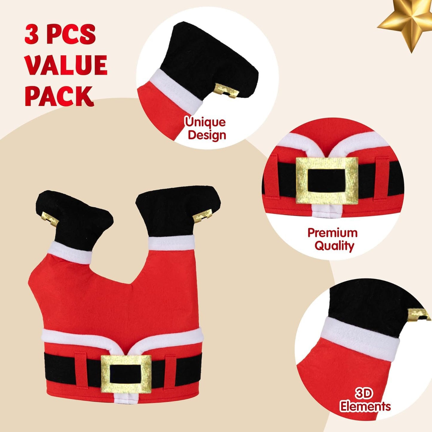 Joyfy 3 PCS Christmas Santa Hats, Novelty Adult Christmas Hats for Christmas Holiday Party Costume Favors Gifts Accessoriess