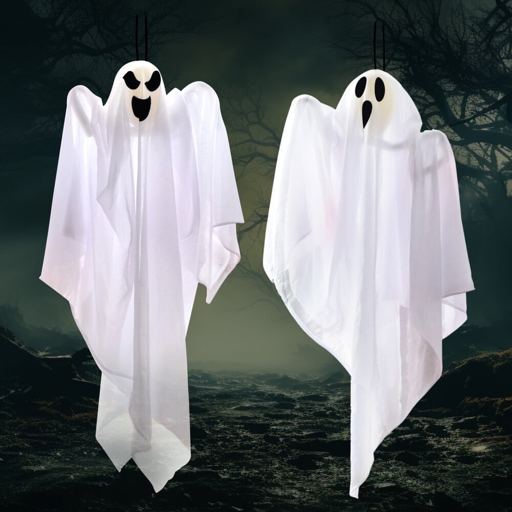 Joyfy 2 Packs Hanging Ghost Halloween Decorations Outdoor,27.5 Cute Flying Ghosts Outdoor Hanging Halloween Decorations Yard Decorations