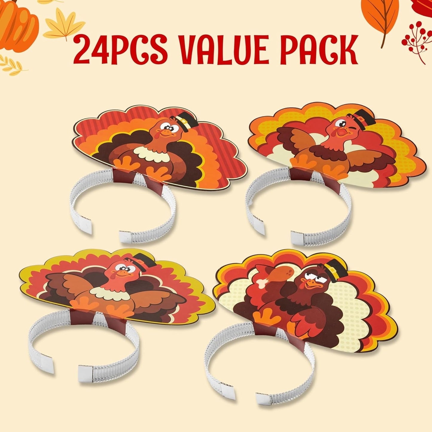 Joyfy 24 PCS Thanksgiving Turkey Hat for Adult, Headbands for Role Play, Party Favors Accessories(One Size Fits All)