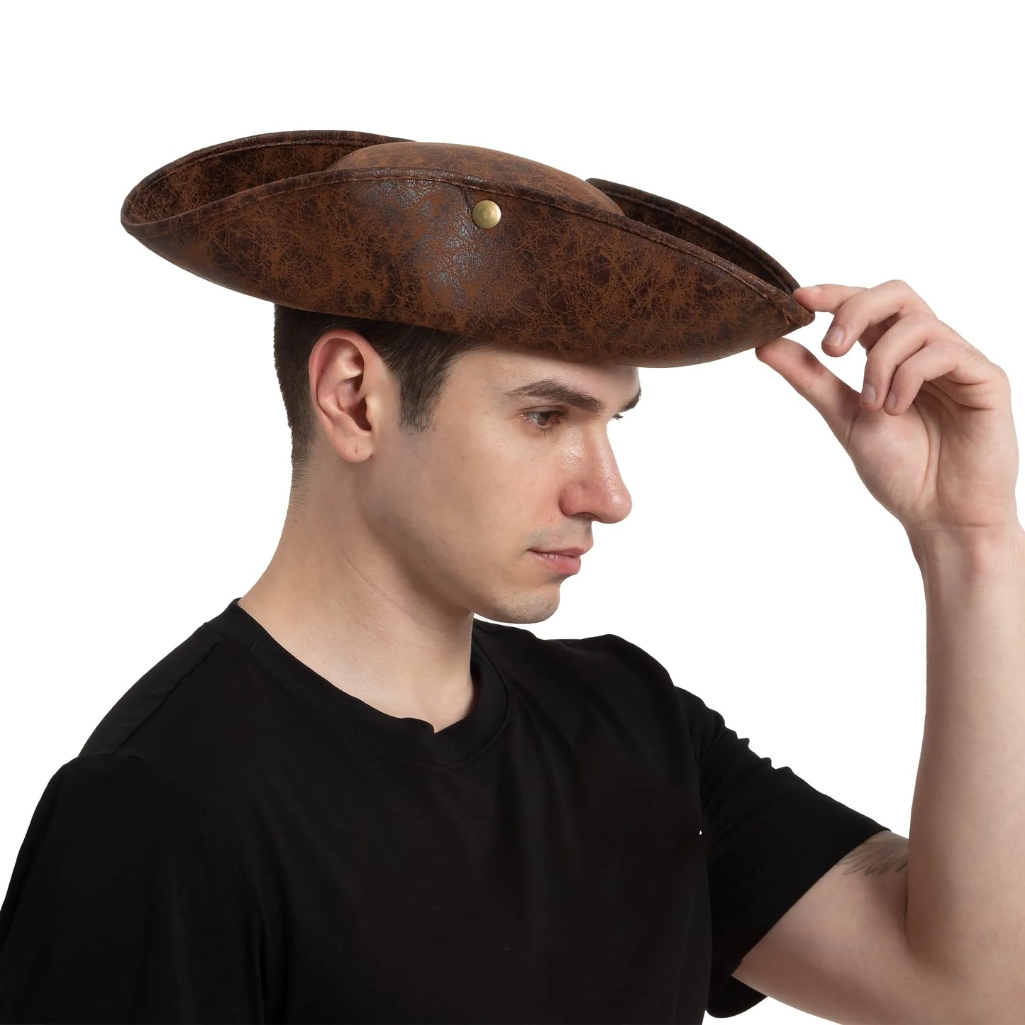 Syncfun Leather Tricorn Pirate Hat for Adults, Halloween Themed Cosplay, Pirate Dress UP Costume Accessory (Brown)