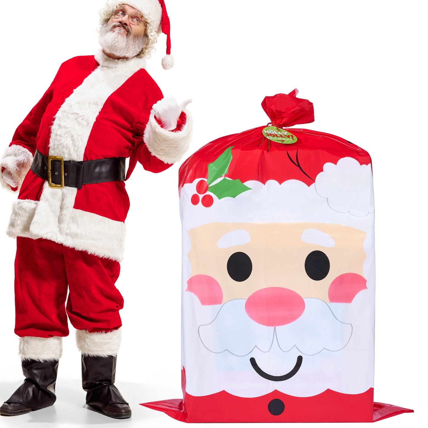 Joyfy Jumbo Christmas Santa Gift Bag Plastic Xmas Gift Wrapping Bag 56”x36” for Gift Giving, Holiday Presents, Giant Gifts Decorations, Festive Surprises