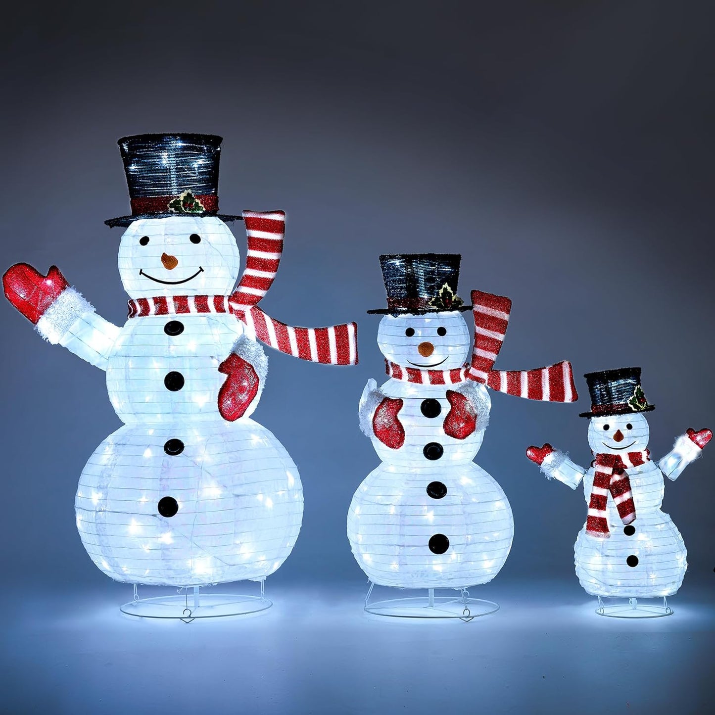 Joyfy 3 Pcs Collapsible Snowman Yard Light Christmas Outdoor Decorations,3D 270 Pre-Lit LED Snowman Christmas Decorations,Christmas Yard Light with Stakes Holiday Decor