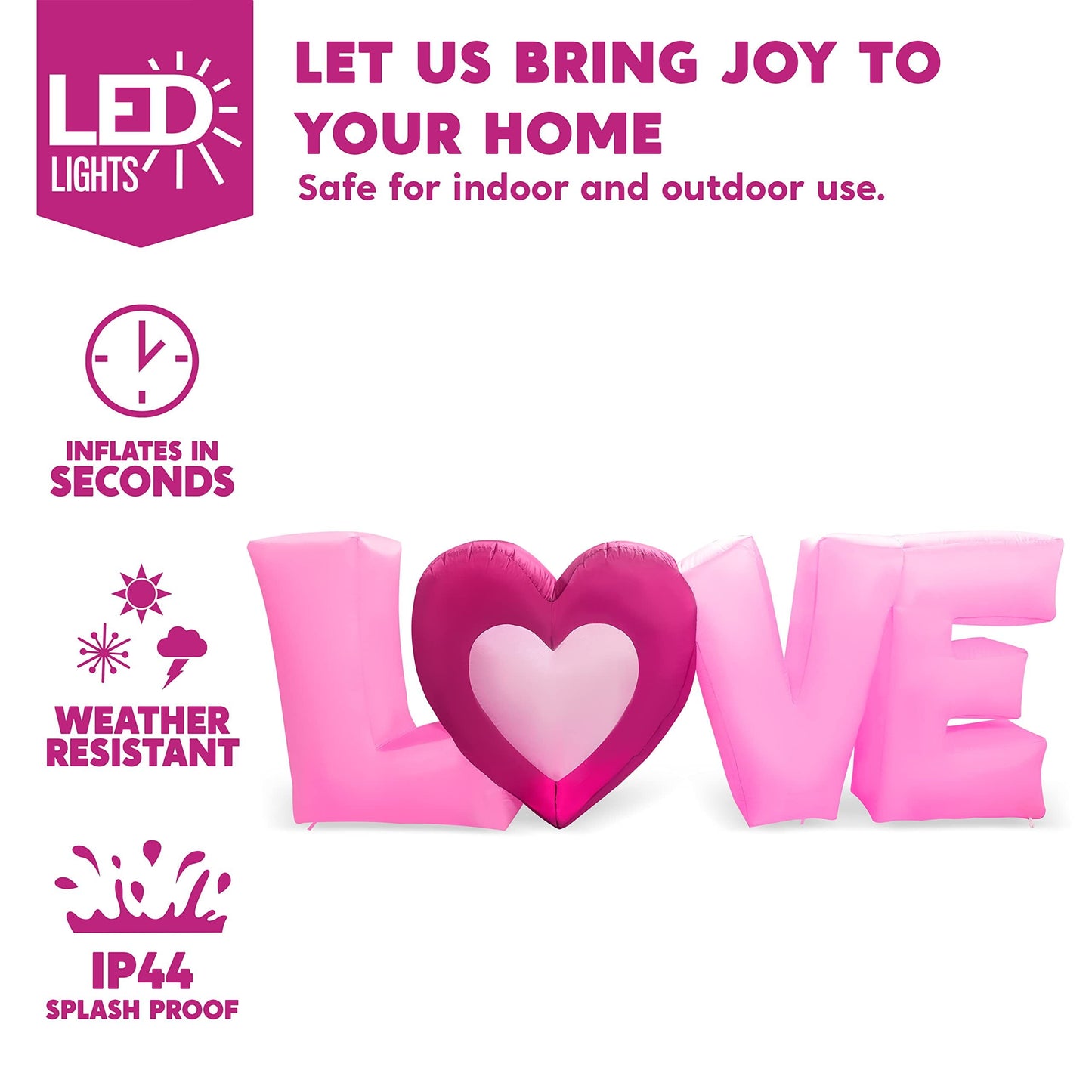9 FT Long Valentine Inflatable Love Letters with Build-in LED Lights, Blow up Valentine Romantic Holiday Decor for Wedding Propose Indoor Yard Party Supplies
