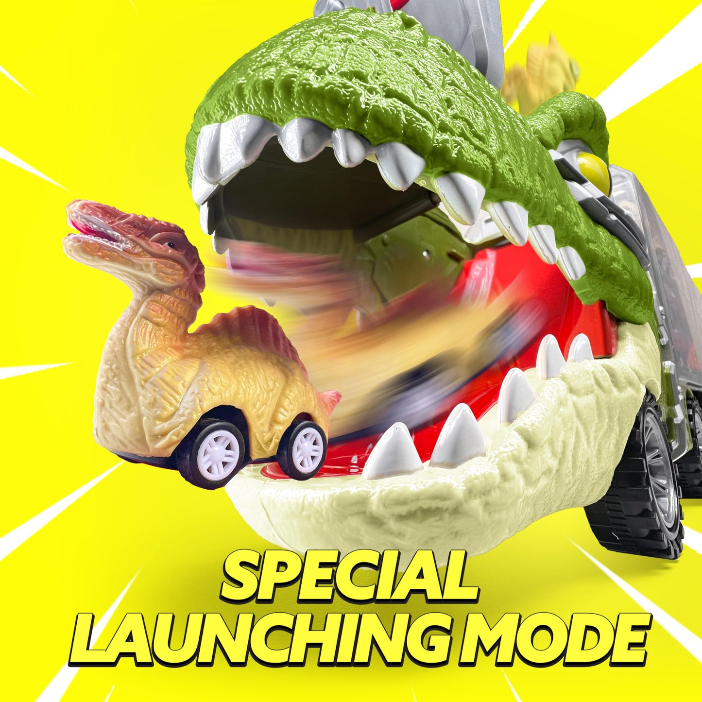 SYNCFUN 13 in 1 Dinosaur Toys, Dinosaur Truck with 12 Pull Back Cars, Dinosaur Cars Set, Birthday Gifts Toys for 3 4 5+ Year Old Boy, Transport Carrier Truck for Toddlers 2-4 Years