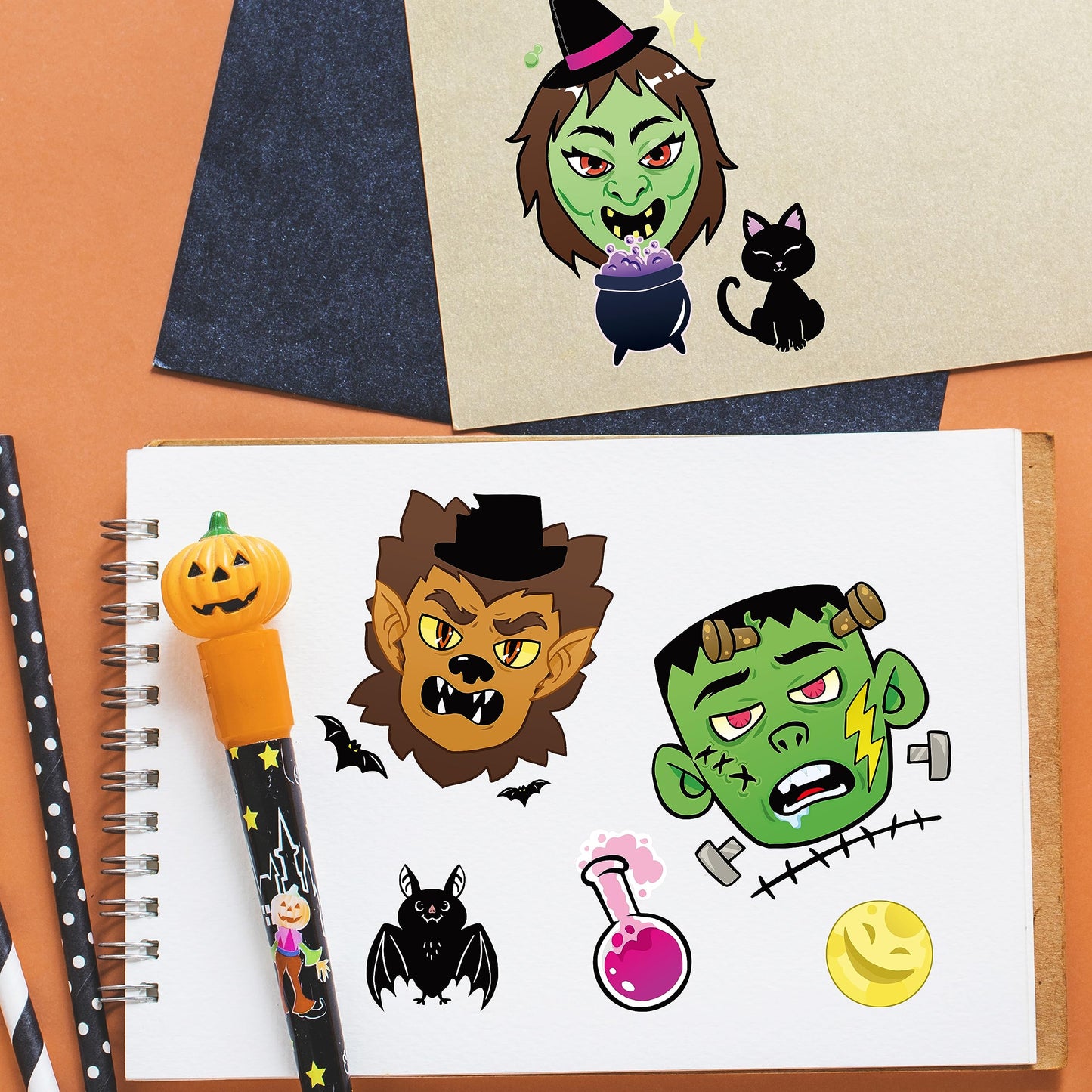 JOYIN 36 PCS Make-a-face Sticker Sheets Make Your Own Halloween Characters Mix and Match Sticker Sheets with Vampire,Witch,Frankenstein,Ghost and More Halloween Kids Party Favor Supplies Craft