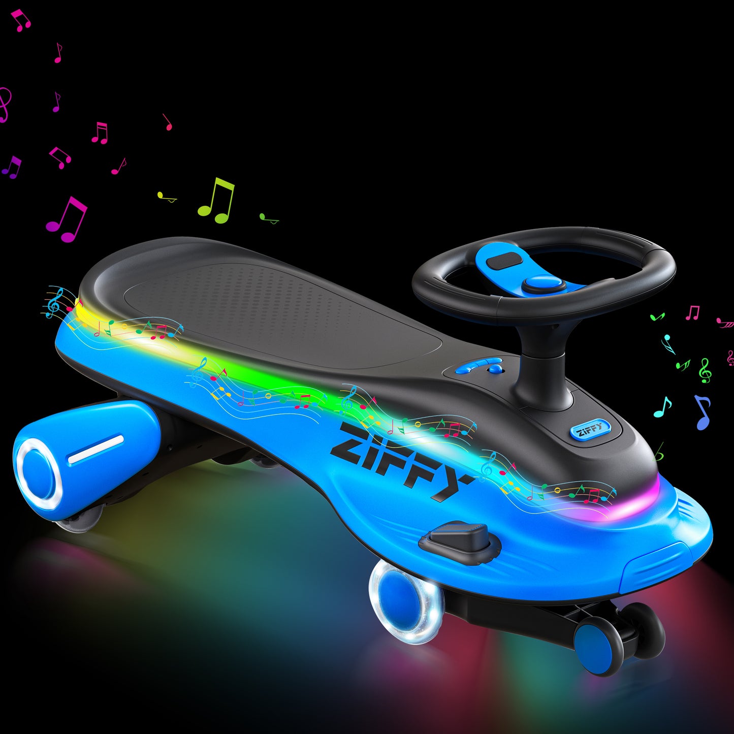 ZIFFY 6V 5.5A Light-Up Electric Wiggle Car with Pedal £¬2-in-1 Swing Car, 2 Speed Ride on Toy,Anti-Rollover , Flashing Wheels£¬Rechargeable Battery,Blue