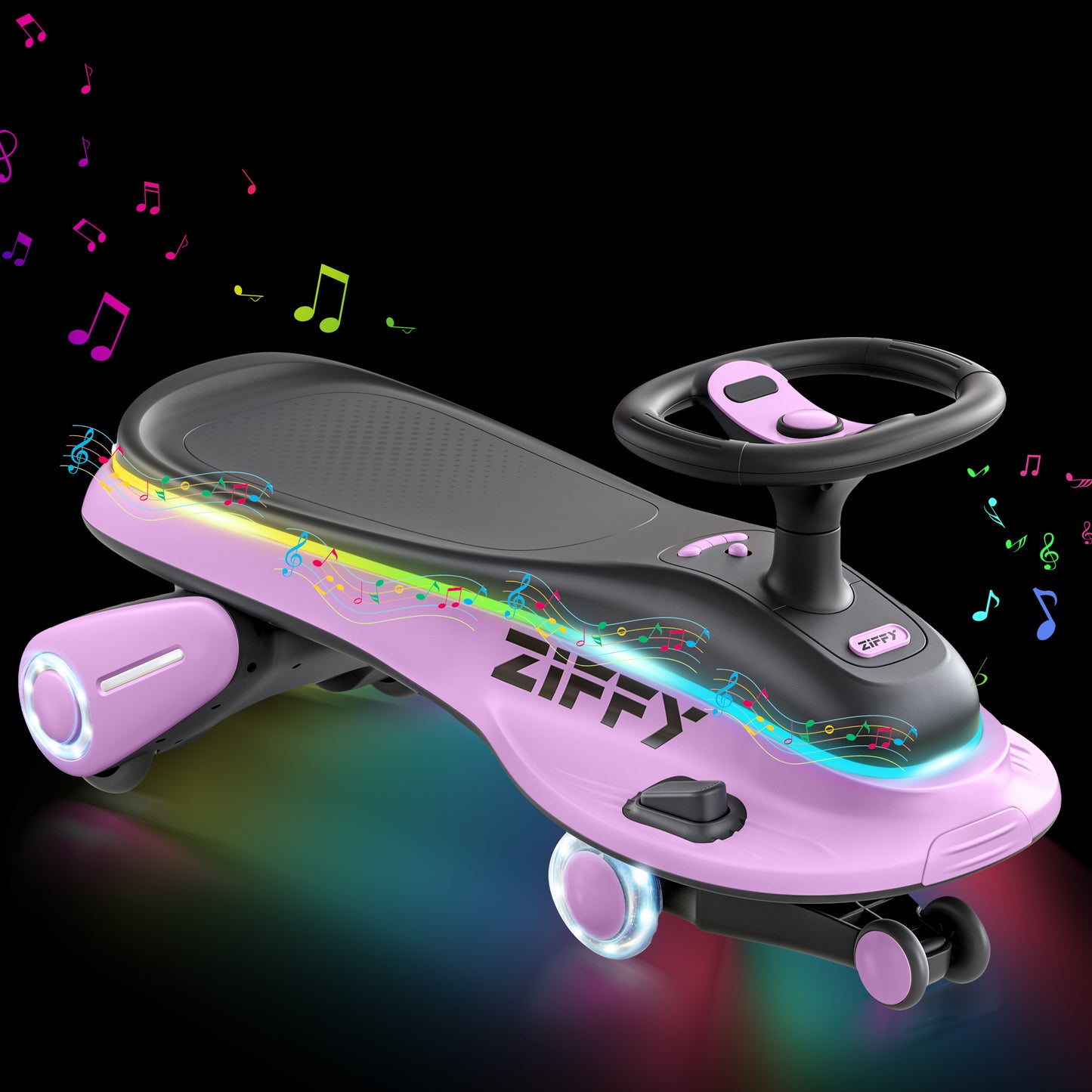 ZIFFY 6V 5.5A Light-Up Electric Wiggle Car with Pedal £¬2-in-1 Swing Car, 2 Speed Ride on Toy,Anti-Rollover , Flashing Wheels£¬Rechargeable Battery,Purple