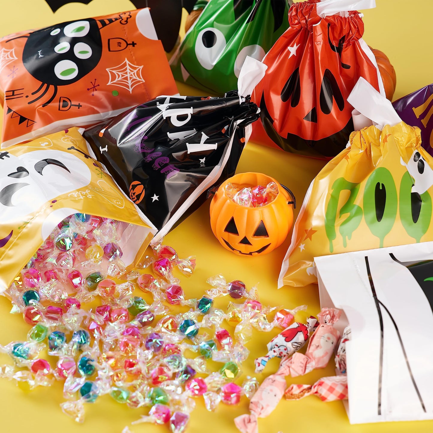Joyfy 108 Pcs Halloween Treat Bags,Halloween Small Drawstring Candy Bags Goodie Bags Trick or Treat Bags Gift Bags,Halloween Bags Party Favors,Halloween Bags Bulk