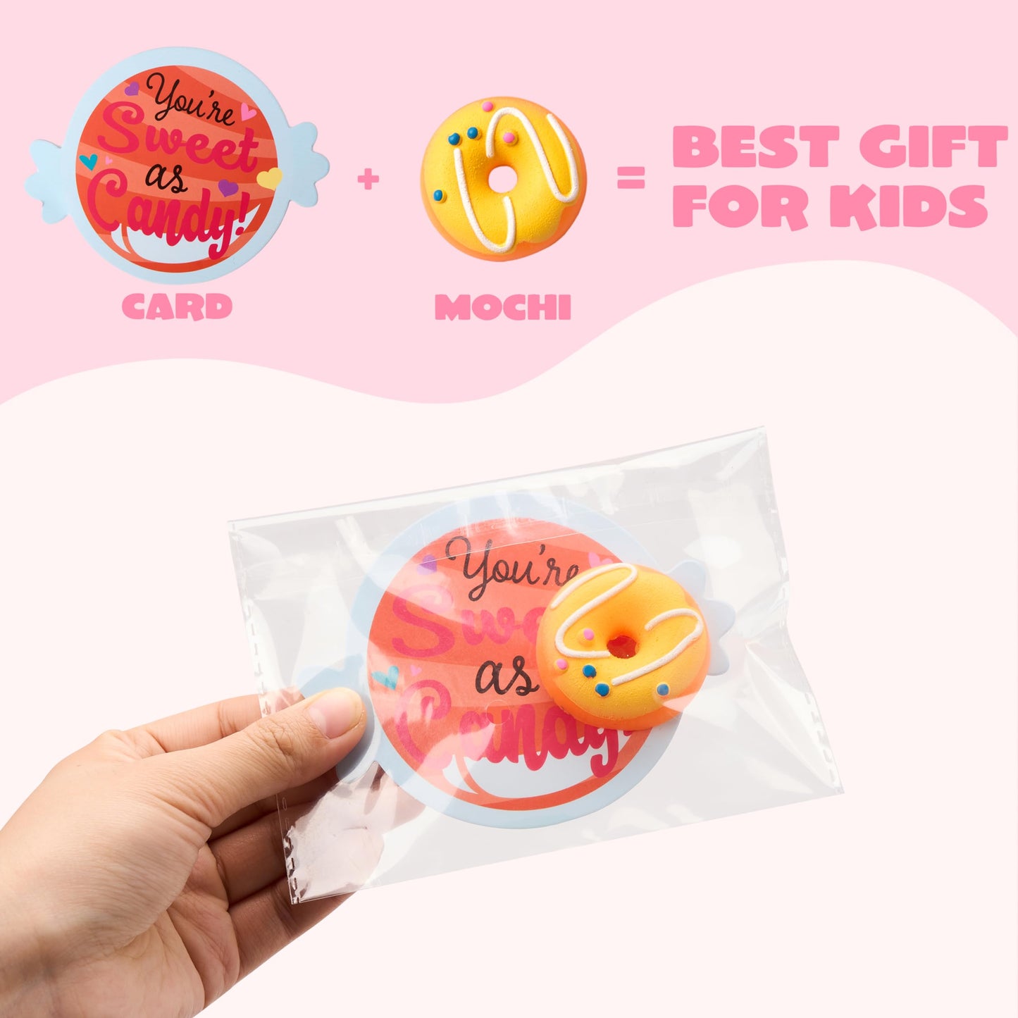28 Packs Valentine’s Day Gift Cards with Candy Mochi Squishy Toys, Stress Relief Fidget Toys, Cute Squeeze Toys for Kids Valentine's Party Favors, Classroom Gift Exchange and School Reward