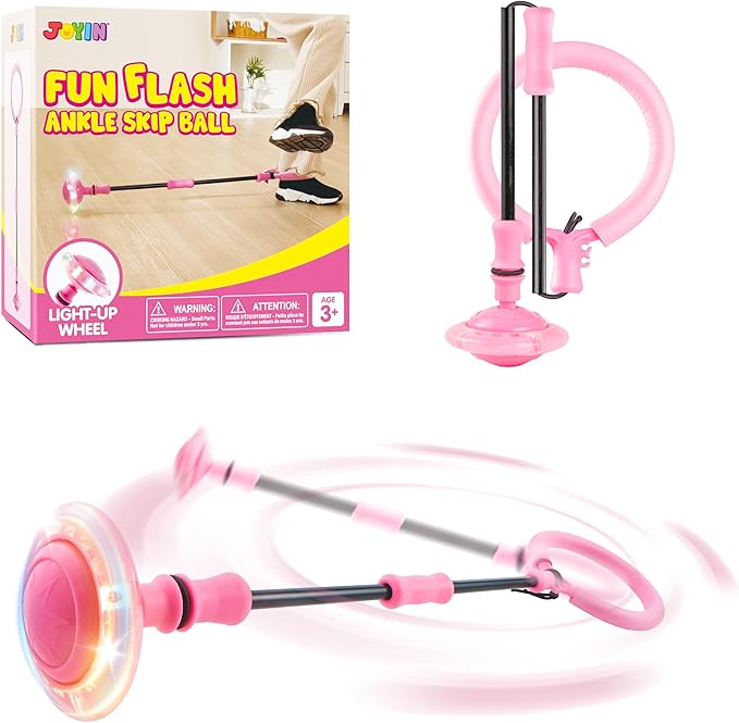 Joyfy Pink Ankle Skip Ball with Flashing Lights, Toy for Kids Indoor & Outdoor, Flashing Swing Ball Foldable Sports Toy, Birthday Gifts for Kids 3 4 5 +