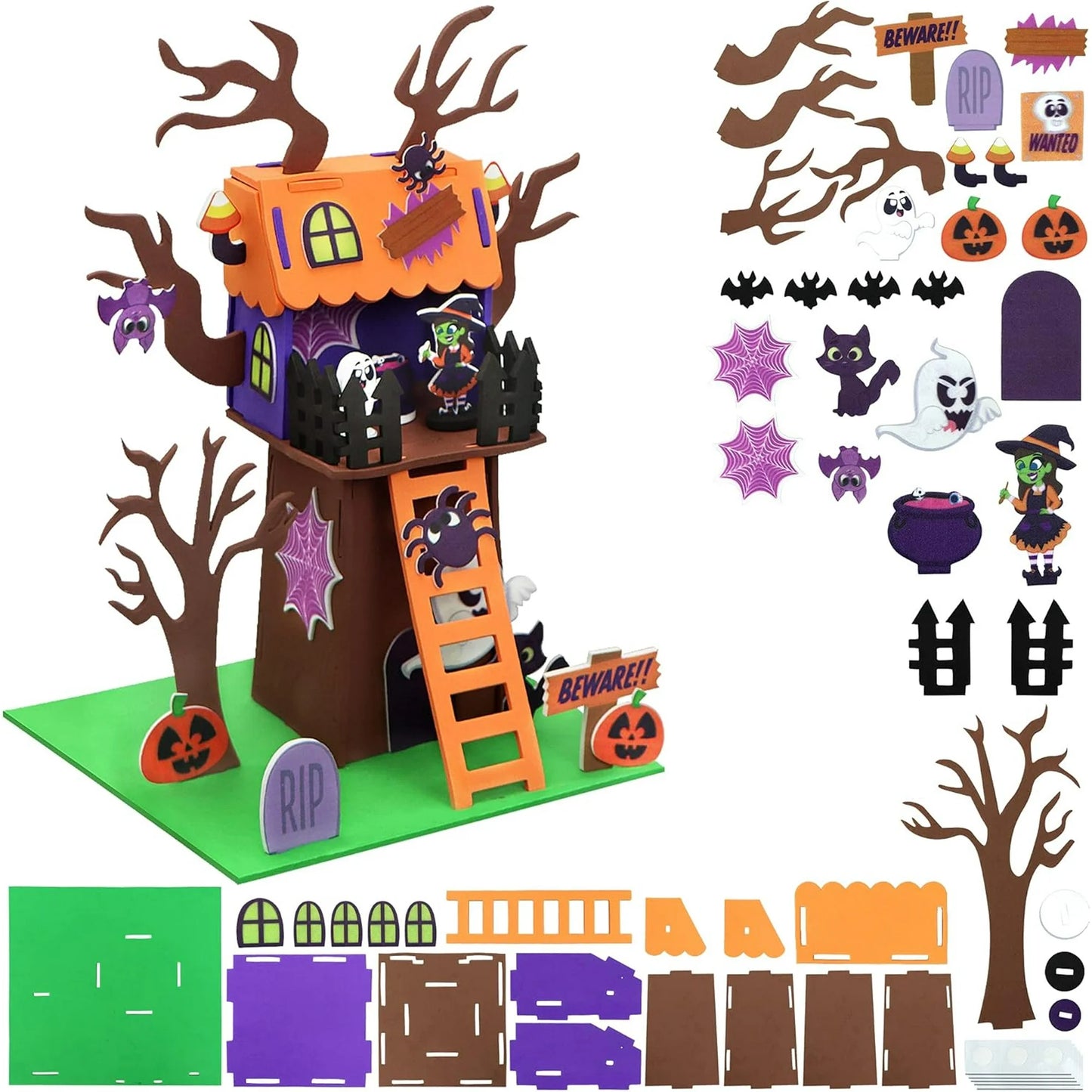 Joyfy 2 Pack Halloween Crafts for Kids,Pumpkin Foam Decorating Kits 3D Tree House and Pumpkin Haunted House,Halloween Party Supplies Arts and Crafts