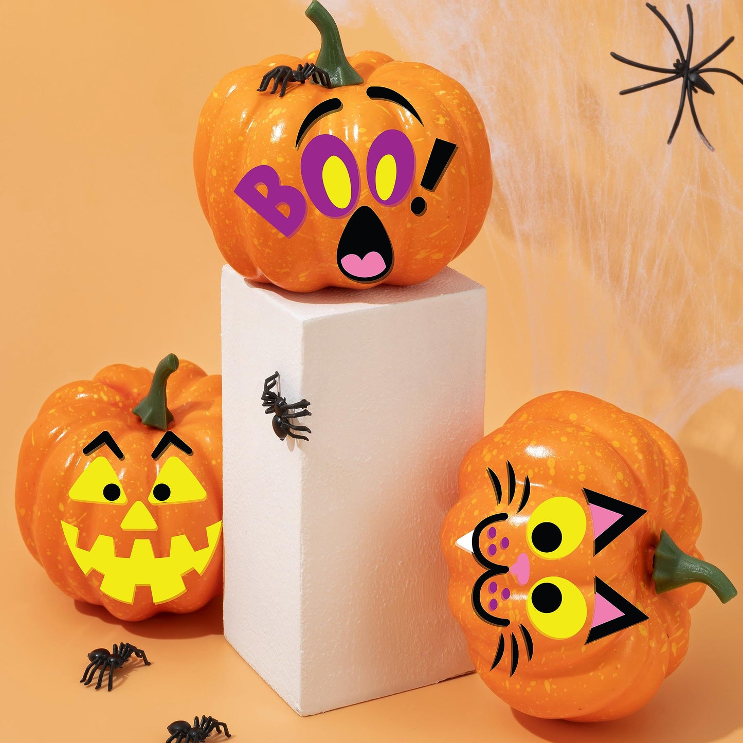 SYNCFUN 16 Pcs Halloween Pumpkin Decorations Kit for Kids,Foam Pumpkin Face Stickers Halloween Party Supplies Halloween Favors Pumpkin Painting Kit