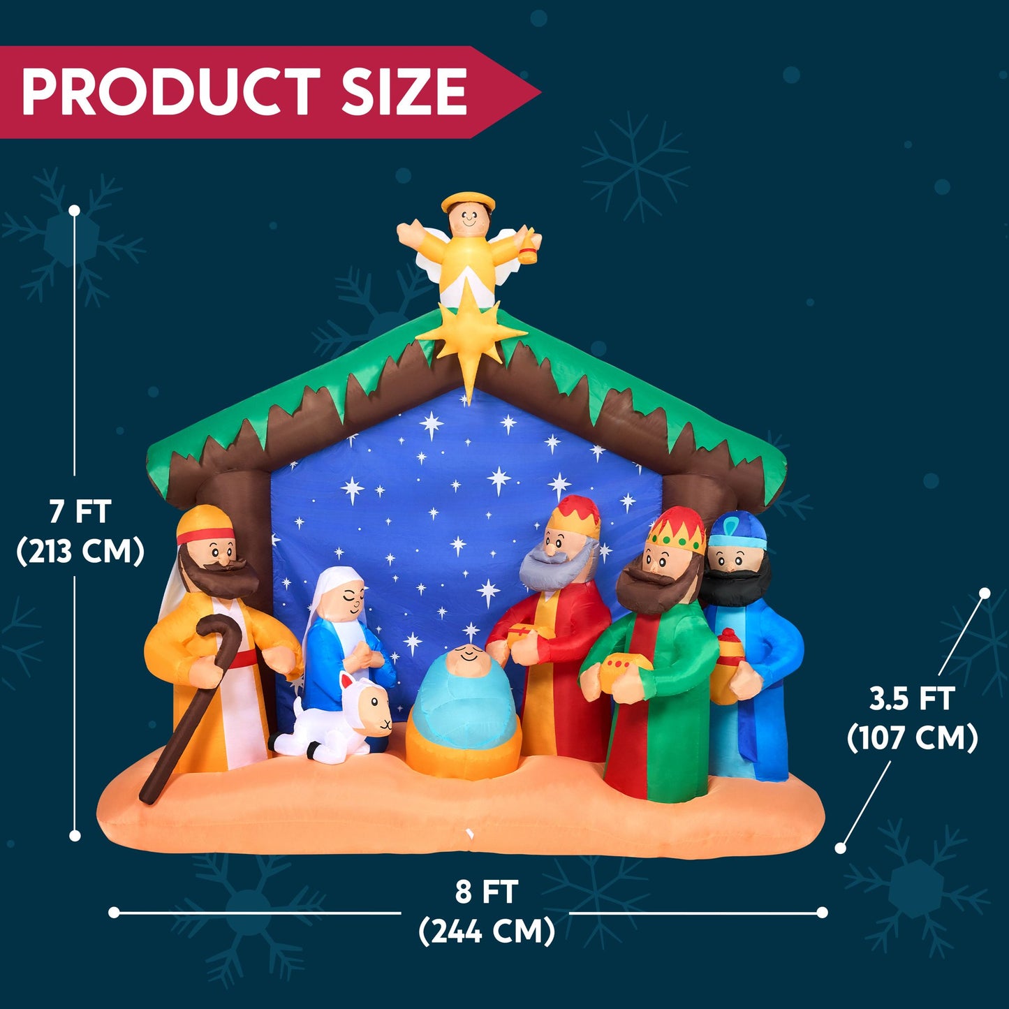 Joyfy 8 ft Christmas Inflatables Nativity Scene Outdoor Decorations,Christmas Nativity Set Blow Ups Yard with Built-in LEDs for Holiday Party Garden Lawn Decor