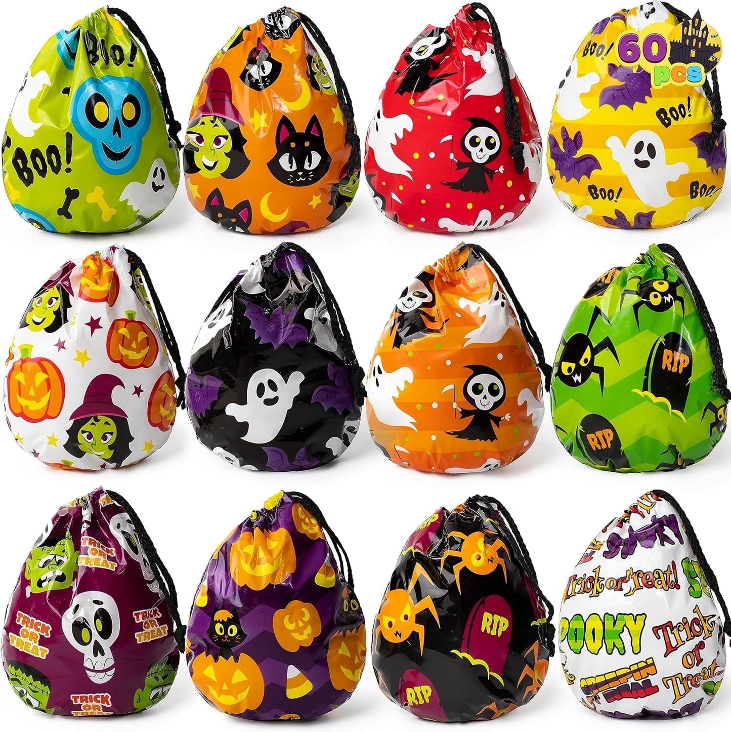 Joyfy 60PCS Halloween Drawstring Goody Bags for Halloween Trick or Treats Bags, Goodie Candy Gift Bags Bulk for Kids Halloween Treat Bags, Halloween Party Favors Supplies