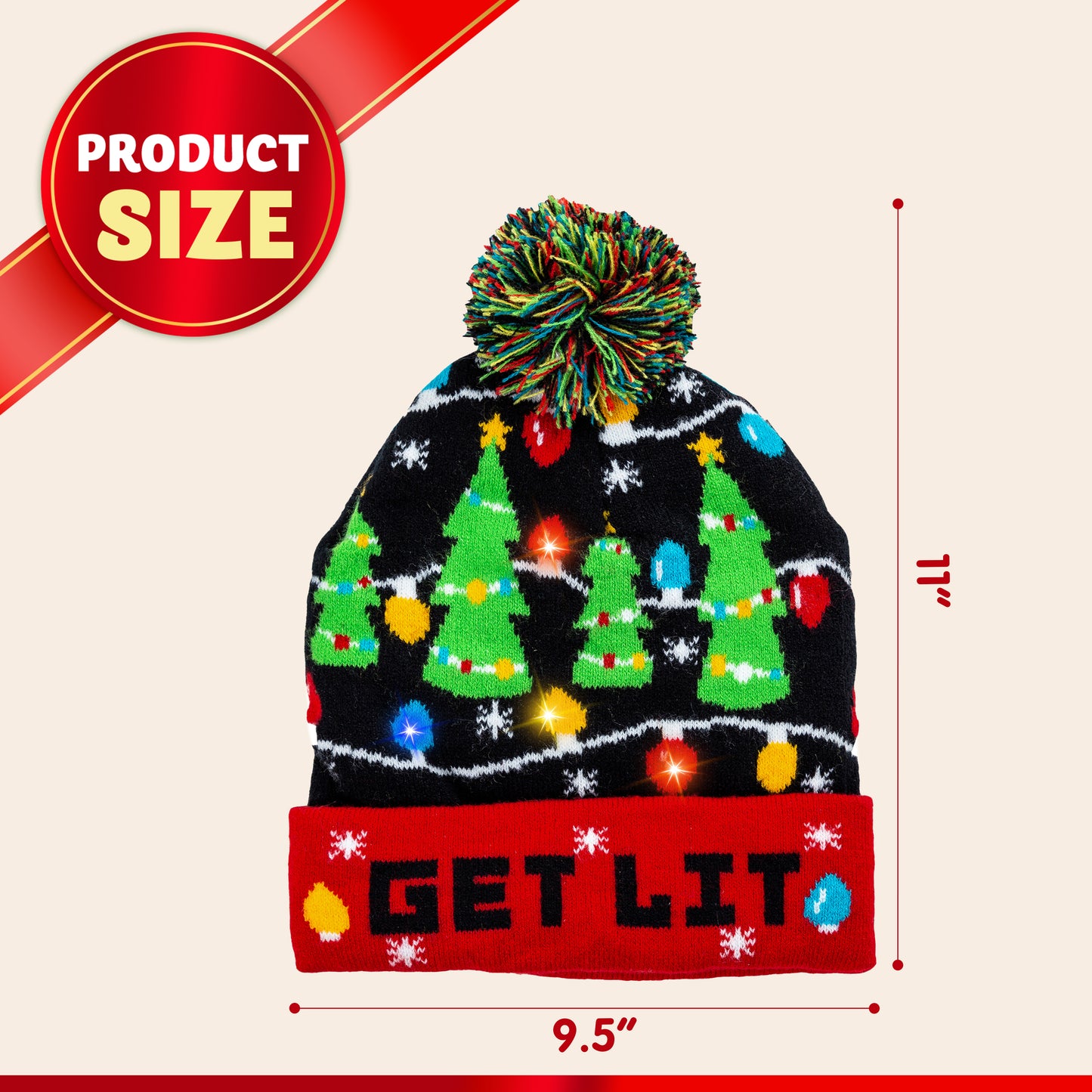Joyfy 1 Pack LED Christmas Hat,Light Up Ugly Christmas Beanies for Adults,Women Mens Gifts for Christmas,Funny Hats Christmas Party Favors Christmas Accessories Winter Hat