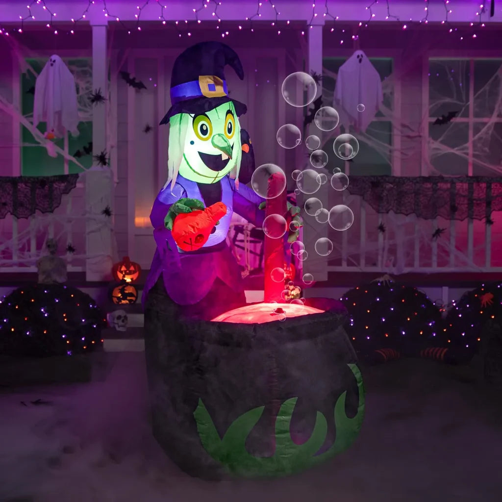 Syncfun 6 FT Halloween Inflatable Outdoor Witches Cauldron Pot Large Decorations with Flame Light and Bubble,Halloween Blow Ups for Outside Yard Decoration