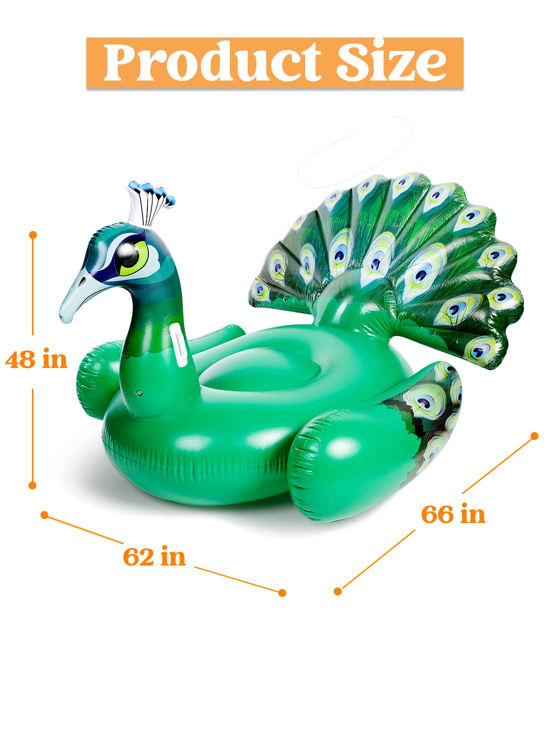 Syncfun Inflatable Peacock Pool Float, Giant Green Peacock Ride on Raft for Summer Pool, Beach Floaties, Party Decoration Toys, Inflatable Island, Summer Pool Raft Lounge for Adults & Kids