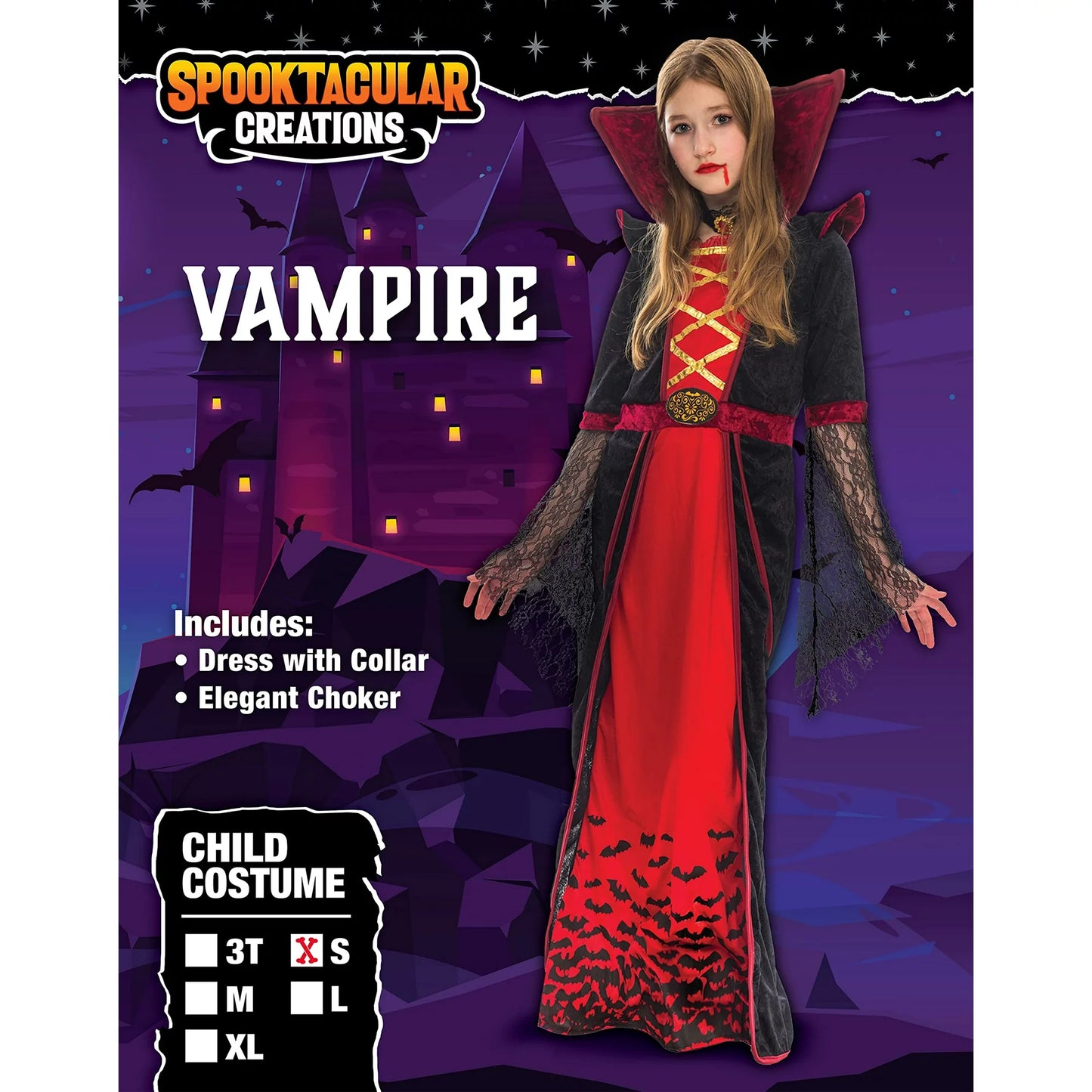 Spooktacular Creations Royal Vampire Costume for Girls, Halloween Gothic Set for Victorian Vampiress Queen Dress UP Party, XL