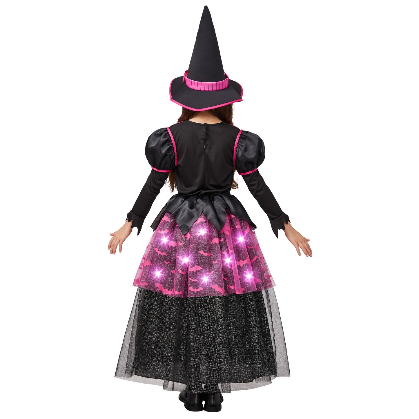 Syncfun Light Up Witch Costume Set for Girls, Starry Witch Dress with Broom Hat for Kids and Toddlers, Perfect for Halloween Party Dress-Up Cosplay Age up to 3