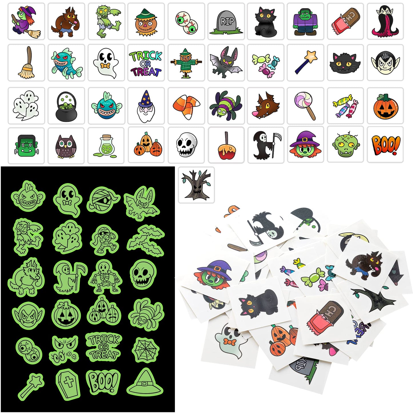 Joyfy 300+ Halloween Temporary Tattoos,Glow in The Dark Tattoos for Kids,Halloween Toys Bulk,Halloween Trick or Treat Toys,Halloween Party Favor