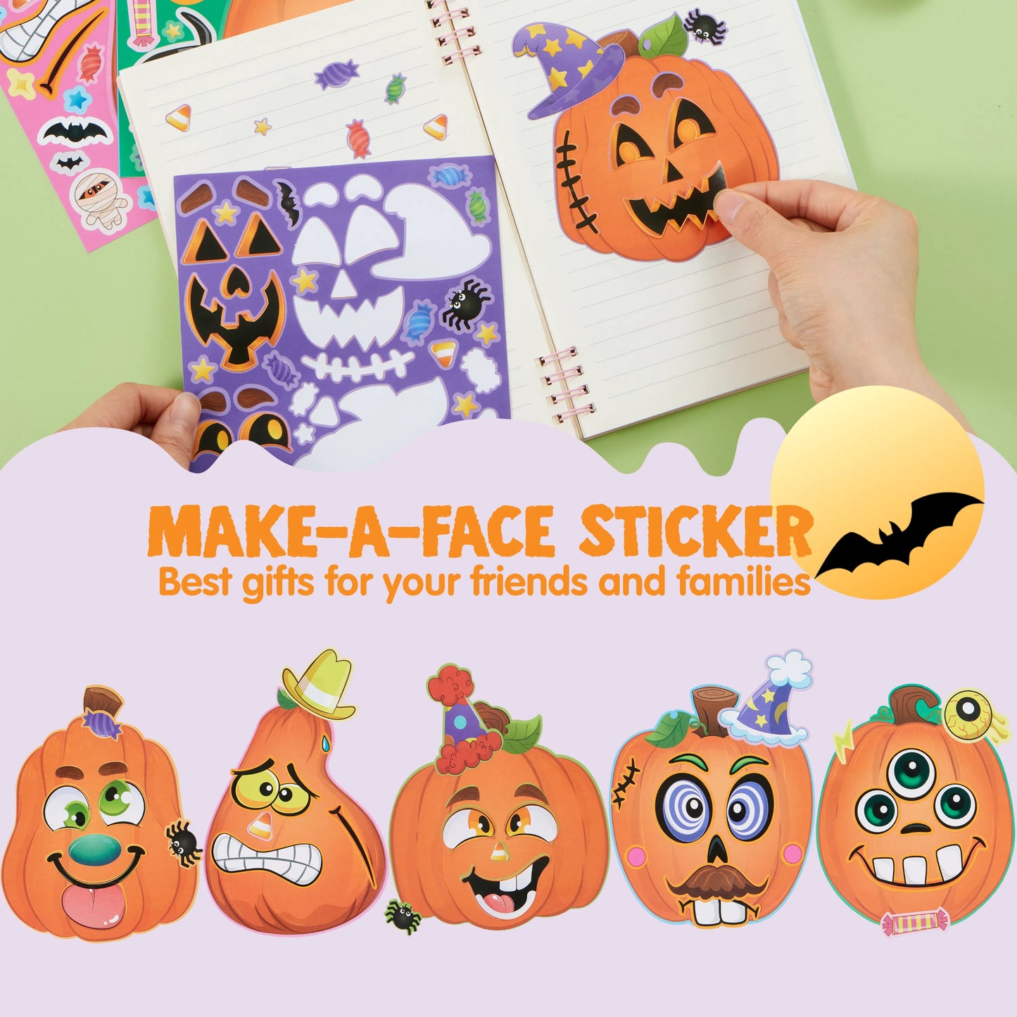 Syncfun 24 Pcs Halloween Stickers Make a Face Halloween Characters Stickers for Kids,Pumpkin Decorations Stickers Fall Stickers Party Favors for Kids,Halloween Craft
