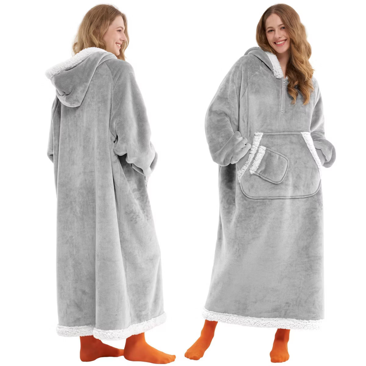 Joyfy Wearable Blanket Hoodie for Women Teen Girls Birthday Christmas Gifts Mom Wife, Flannel Fleece Hooded Robe with Pocket & Sleeves Oversize Grey