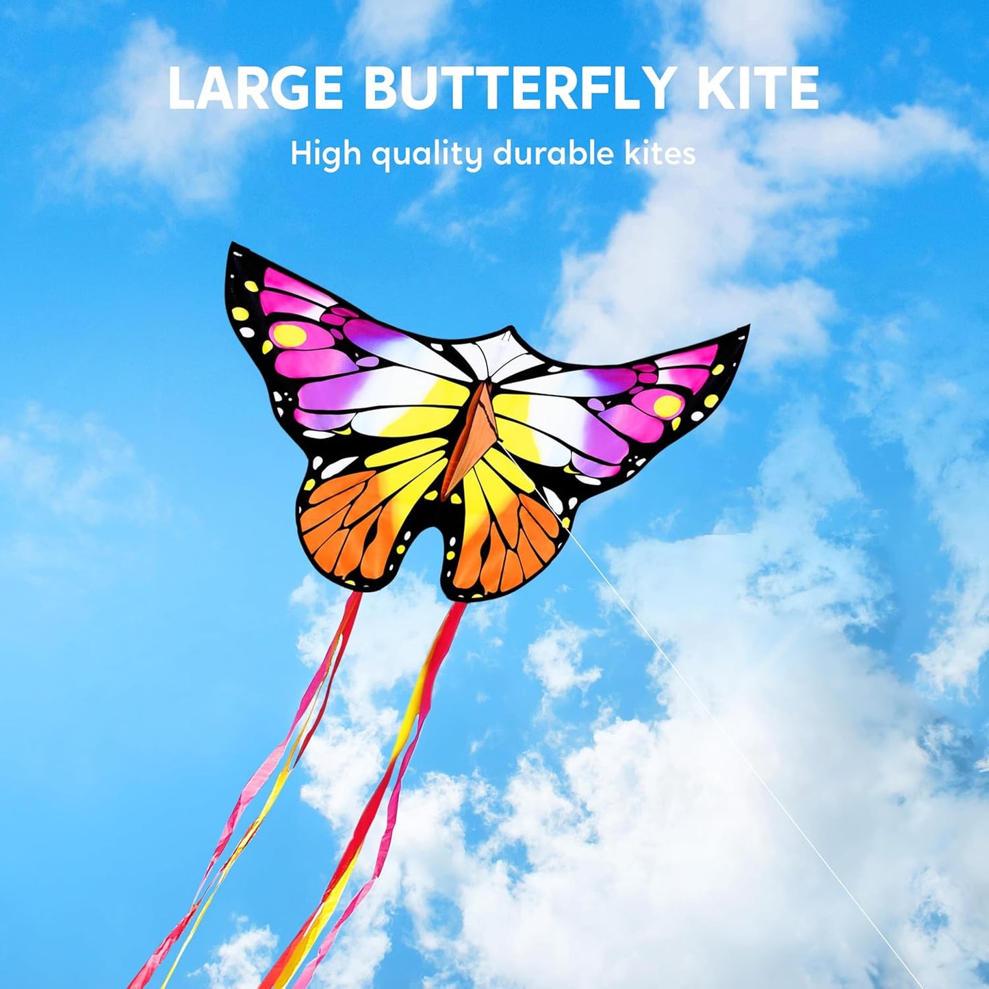 Joyfy Colorful Butterfly Kites Yellow– Easy to Fly for Kids and Adults, Large Beach Kite with 328ft String for Outdoor Games and Activities Kids Gifts