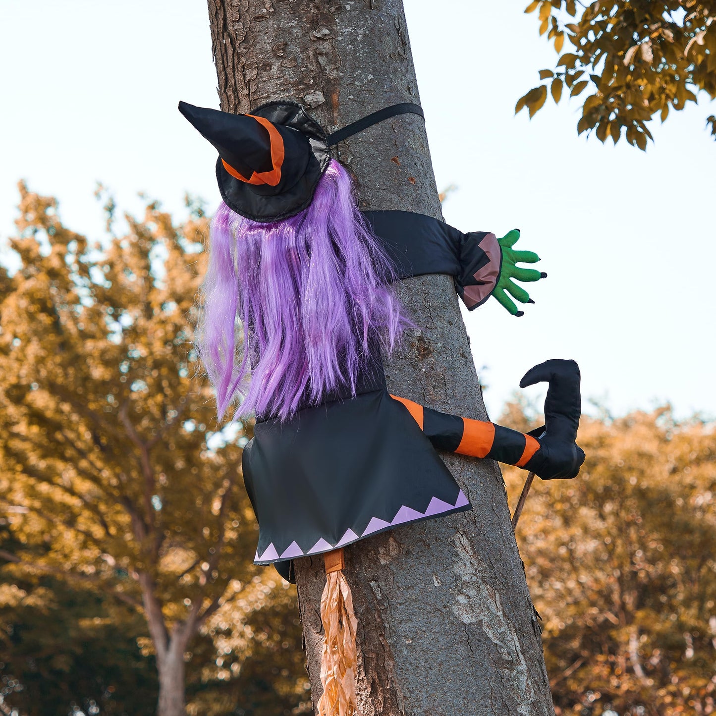 SYNCFUN 50 Inch Halloween Tree Decorations Halloween Crashing Witch into Tree Decoration Halloween Indoor Outdoor Yard Fall Porch Decor Haunted House Prop