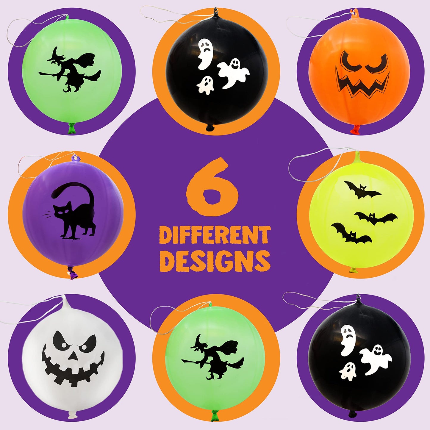 SYNCFUN 36 Pcs Halloween Punch Balloons,Halloween Toys for Kids,Halloween Party Favors Games,Halloween Treat Bag Fillers Prizes Goodies,Classroom Halloween Decorations