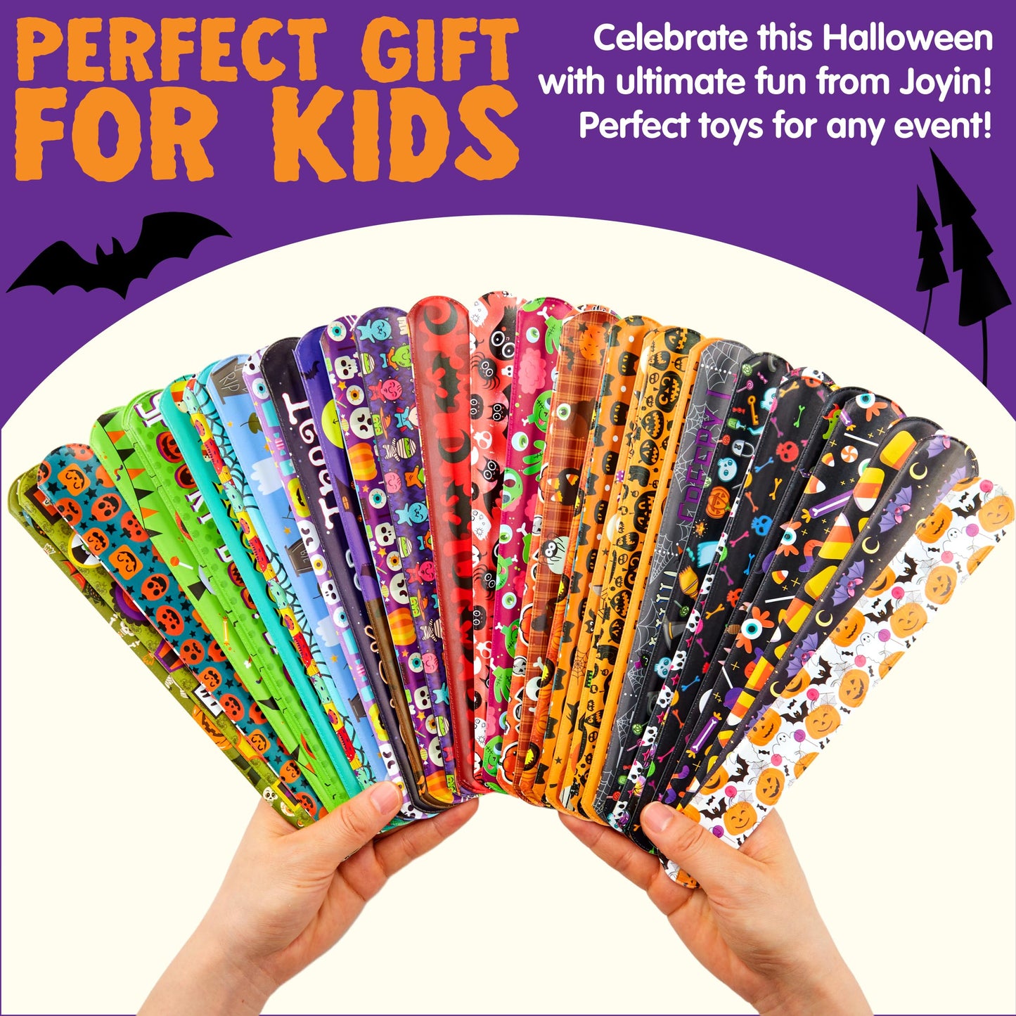 SYNCFUN 72 Pcs Halloween Slap Bracelets for Kids,Halloween Toys Bulk with Spider,Pumpkins,Animal Print for Prizes Gift Trick or Treat Party Favors,Halloween Crafts for Kids,Classroom Favors