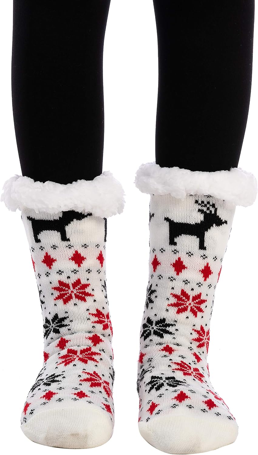 Joyfy 2 Pack Christmas Socks Fuzzy Socks for Women,Comfy Crew Fuzzy Sock Slippers for Women Adults,Christmas Gifts for Women