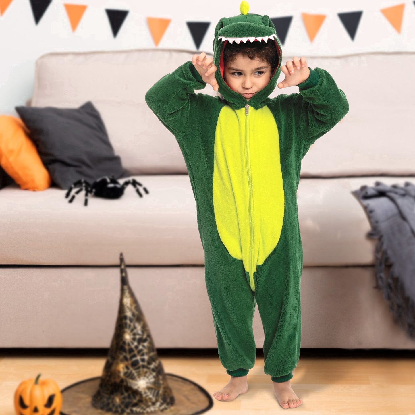 Joyfy Dinosaur Costume for Baby Toddler, Plush Pink Hooded Romper Jumpsuit for Halloween Dress Up Party,Ages 3 4