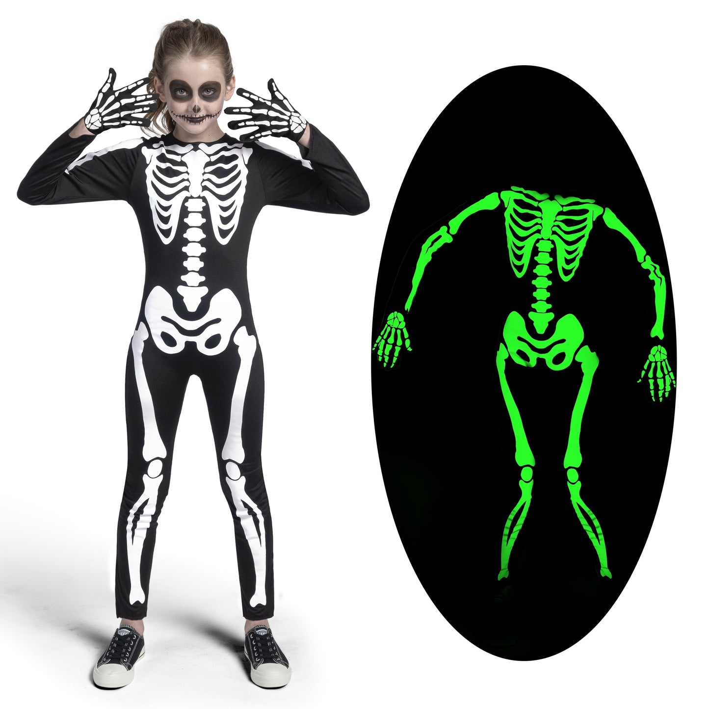 Joyfy Glow in the Dark Skeleton Costume for Kids Halloween Dress Up Party Role Playing Cosplay