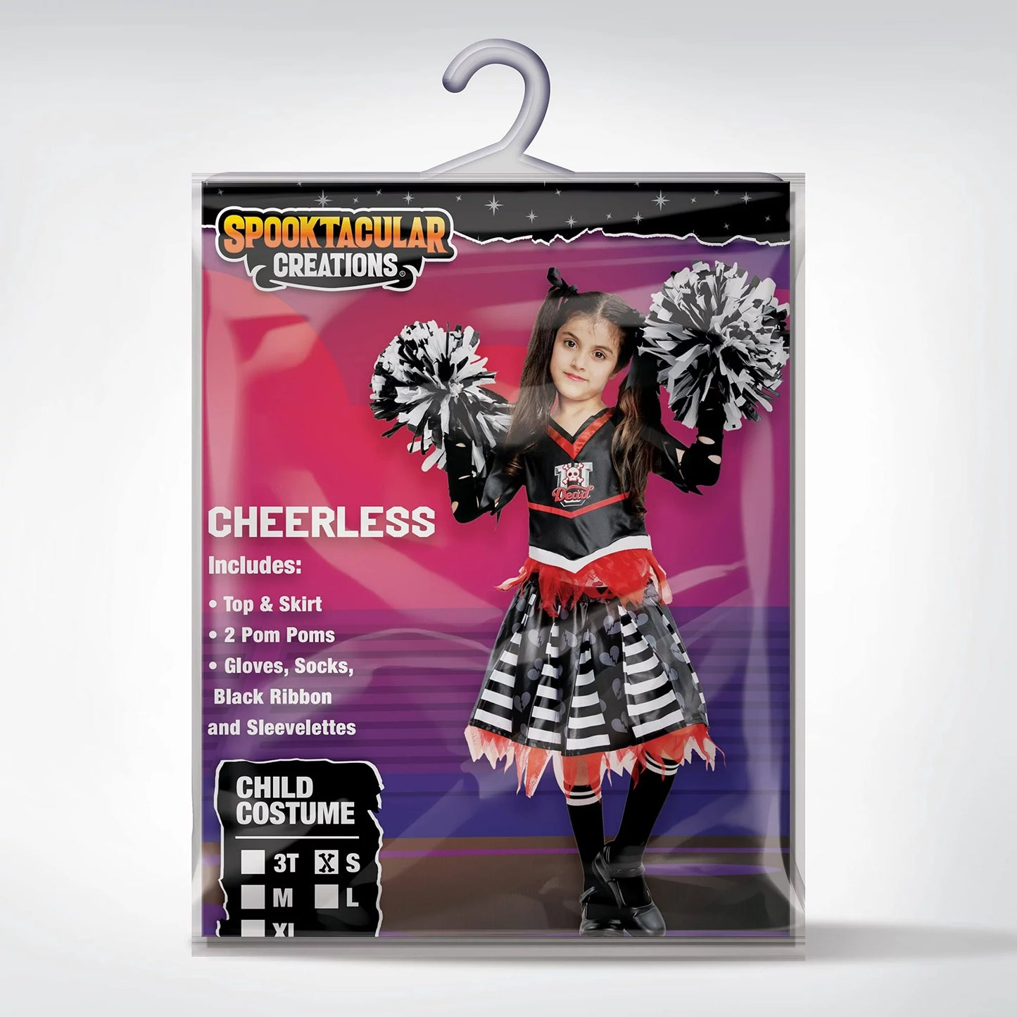 Spooktacular Creations Kids Cheerleader costume, Cheerless Costume for Girls, Scary Spiritless Cheerleader Outfit for Halloween Dress UP, L