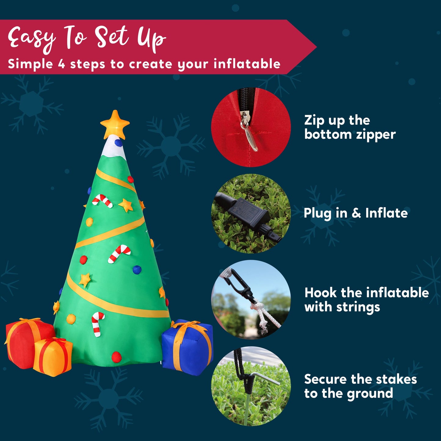 Joyfy 8 ft Christmas Inflatables Christmas Tree Outdoor Decorations,Giant Christmas Inflatable Tree Projection Blow Ups Yard with Built-in LEDs for Holiday Party Garden Lawn Decor